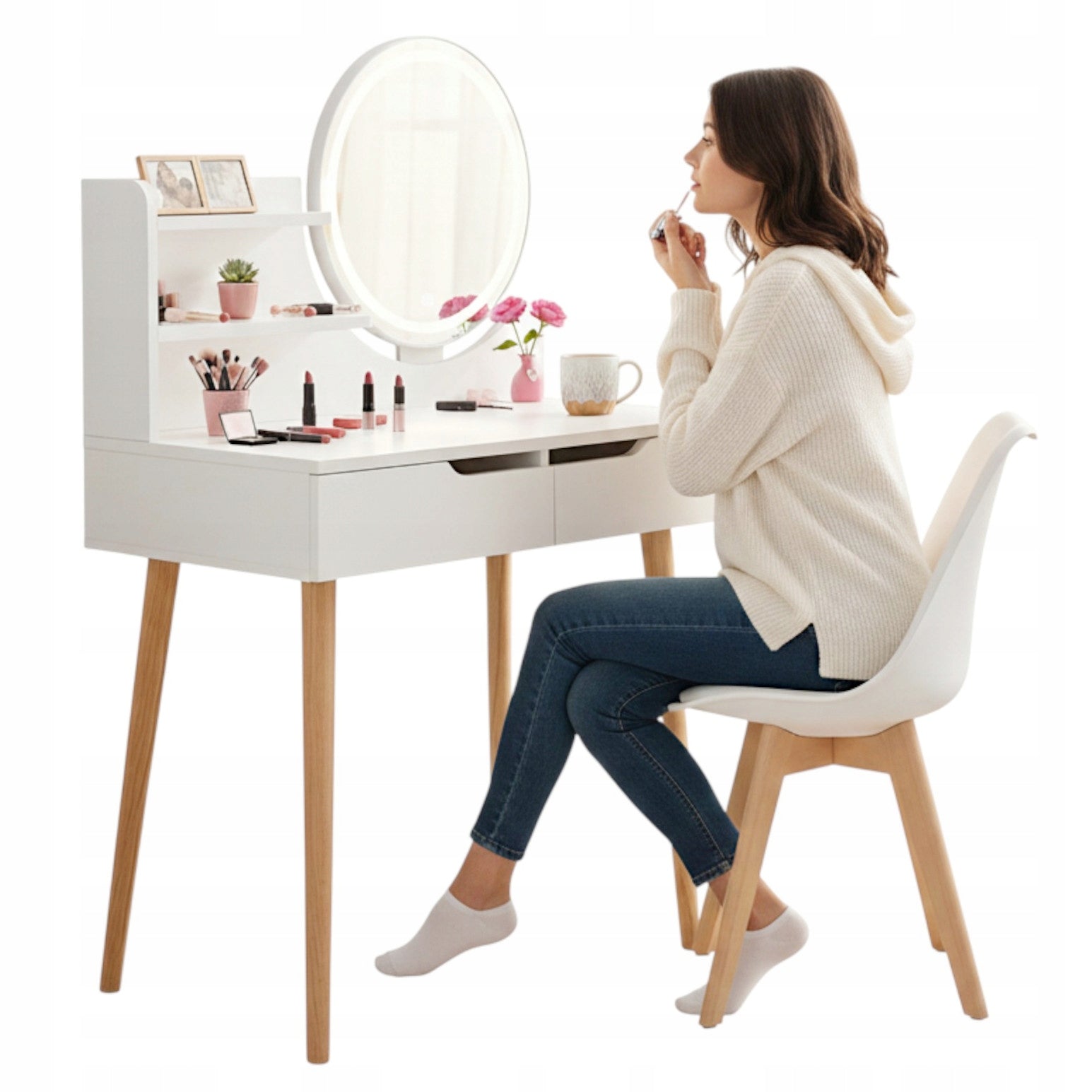 DRESSING TABLE WITH MIRROR COSMETIC LED LIGHTING FOR MAKEUP WHITE