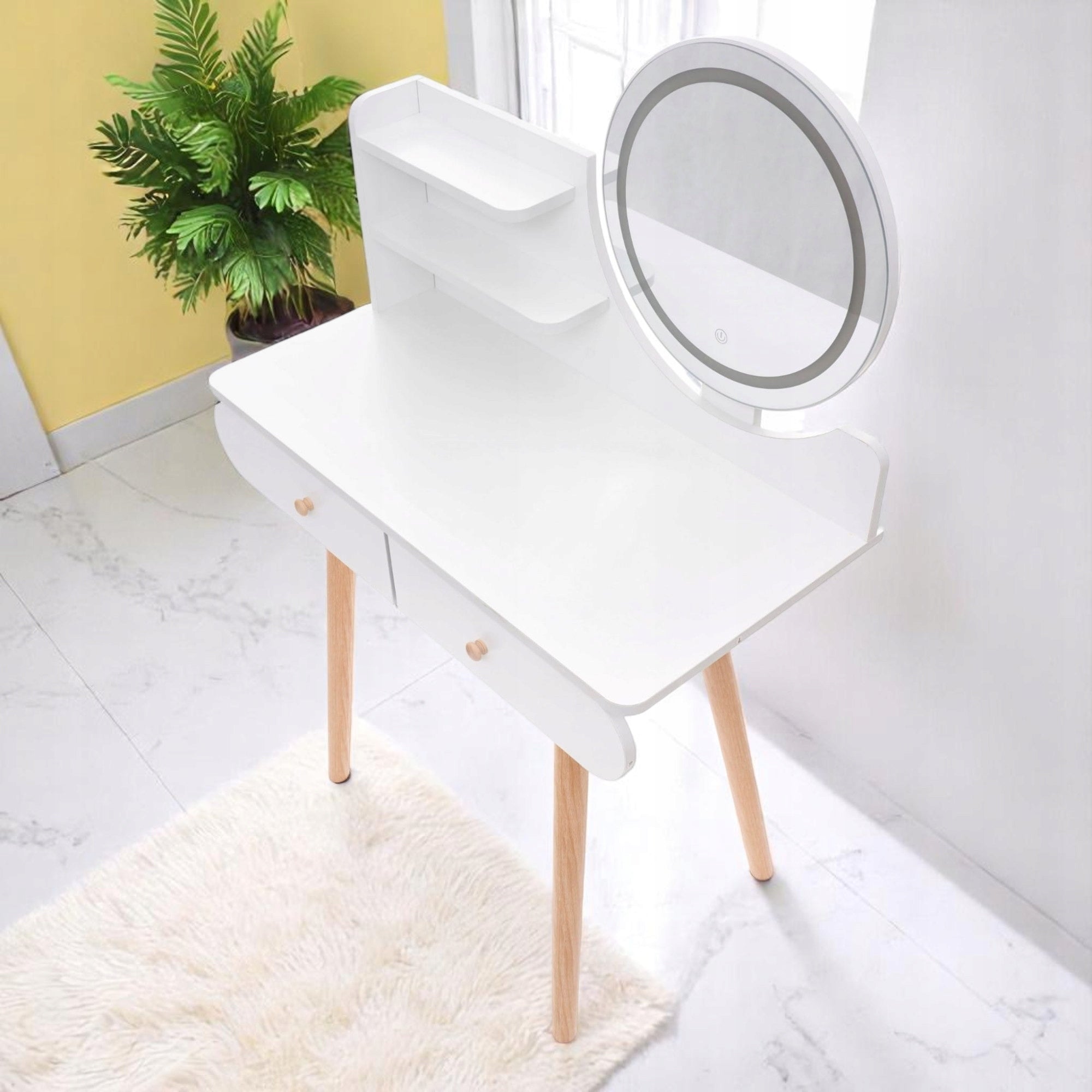 DRESSING TABLE WITH MIRROR LED SCANDINAVIAN MAKEUP GLAMOUR COSMETIC MAKEUP Furniture height 122 cm