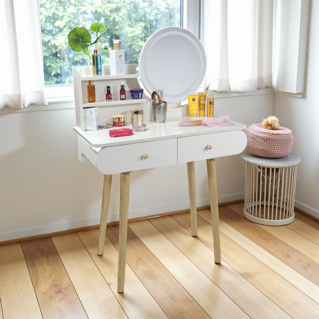 DRESSING TABLE WITH MIRROR LED SCANDINAVIAN MAKEUP GLAMOUR COSMETIC MAKEUP Packaging status original