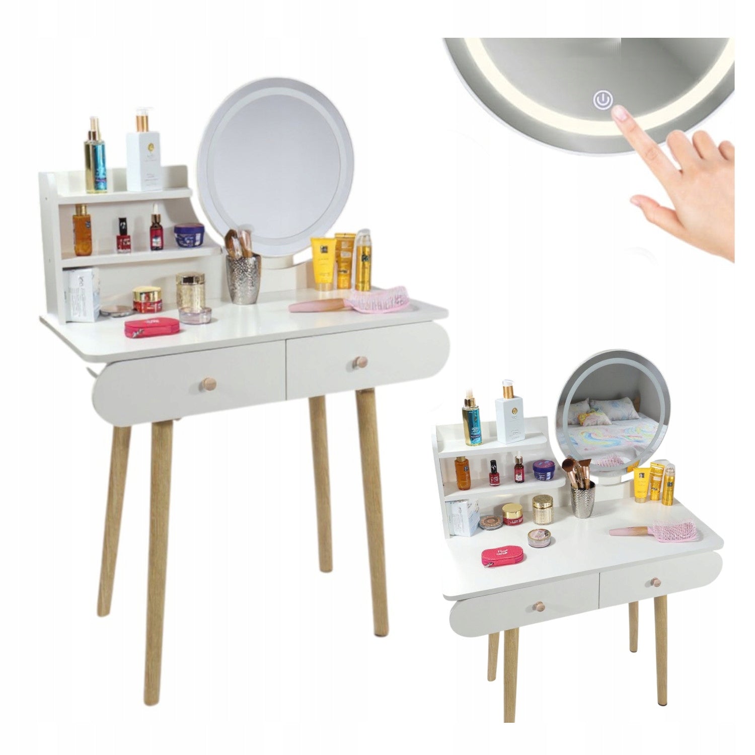 DRESSING TABLE WITH MIRROR LED SCANDINAVIAN MAKEUP GLAMOUR COSMETIC MAKEUP