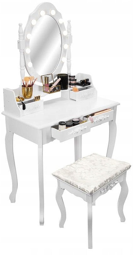 DRESSING TABLE cosmetic LED with MIRROR white + make-up STOOL + 4 drawers! Manufacturer code Toaletka R279 LED10 Roze
