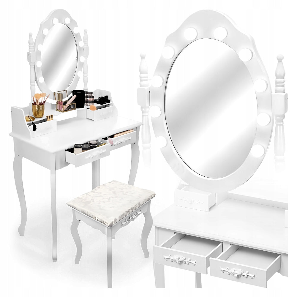 DRESSING TABLE cosmetic LED with MIRROR white + make-up STOOL + 4 drawers!