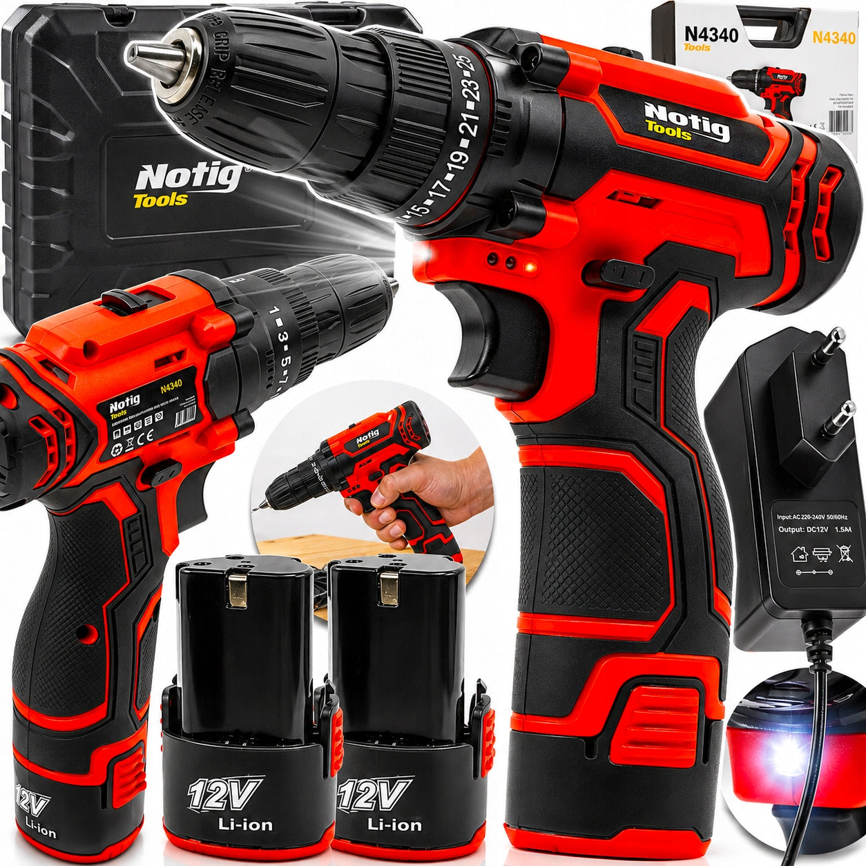 DRILL CORDLESS 12V Li-Lon 2x AKU 2 BATTERIES CHARGER