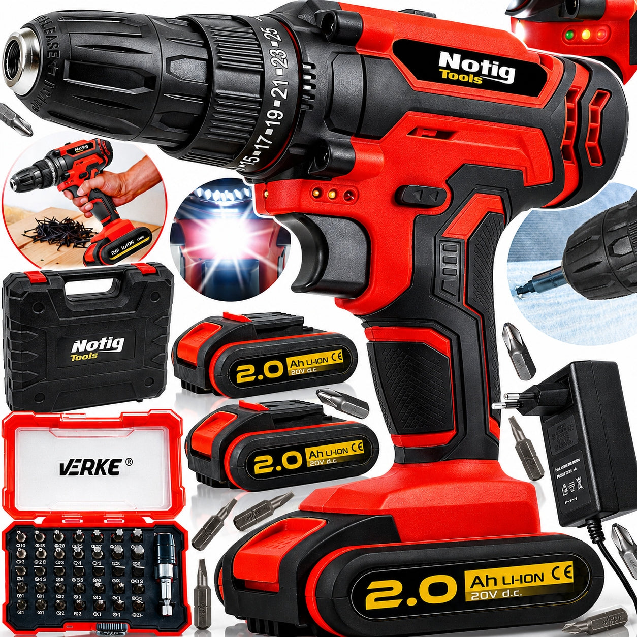 DRILL CORDLESS 20V Li-Lon 2x AKU 2 BATTERIES CHARGER