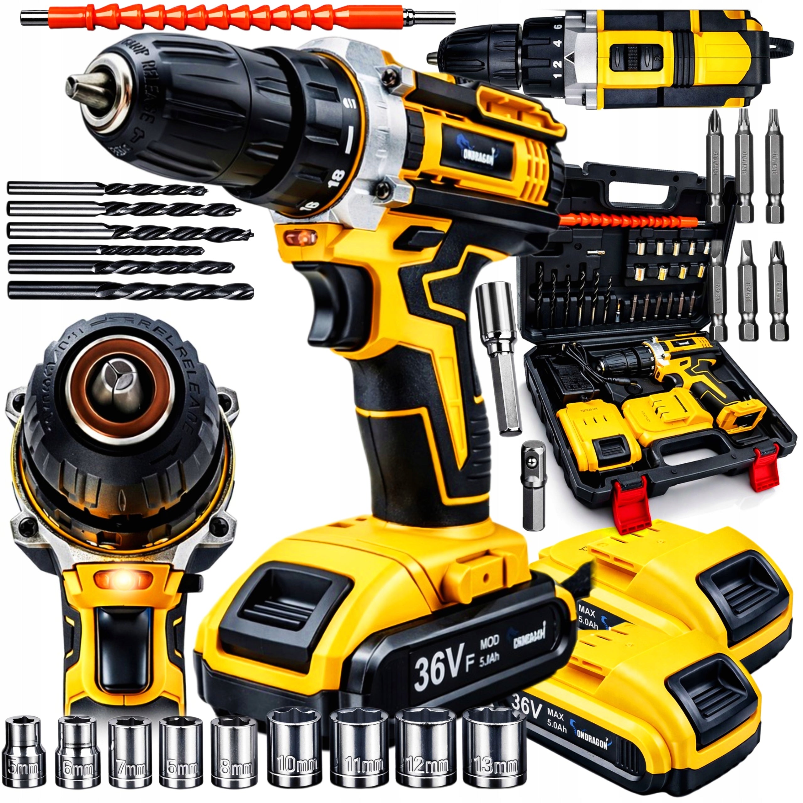DRILL CORDLESS CASE CAP BITS LED CASE 2AKU 36V