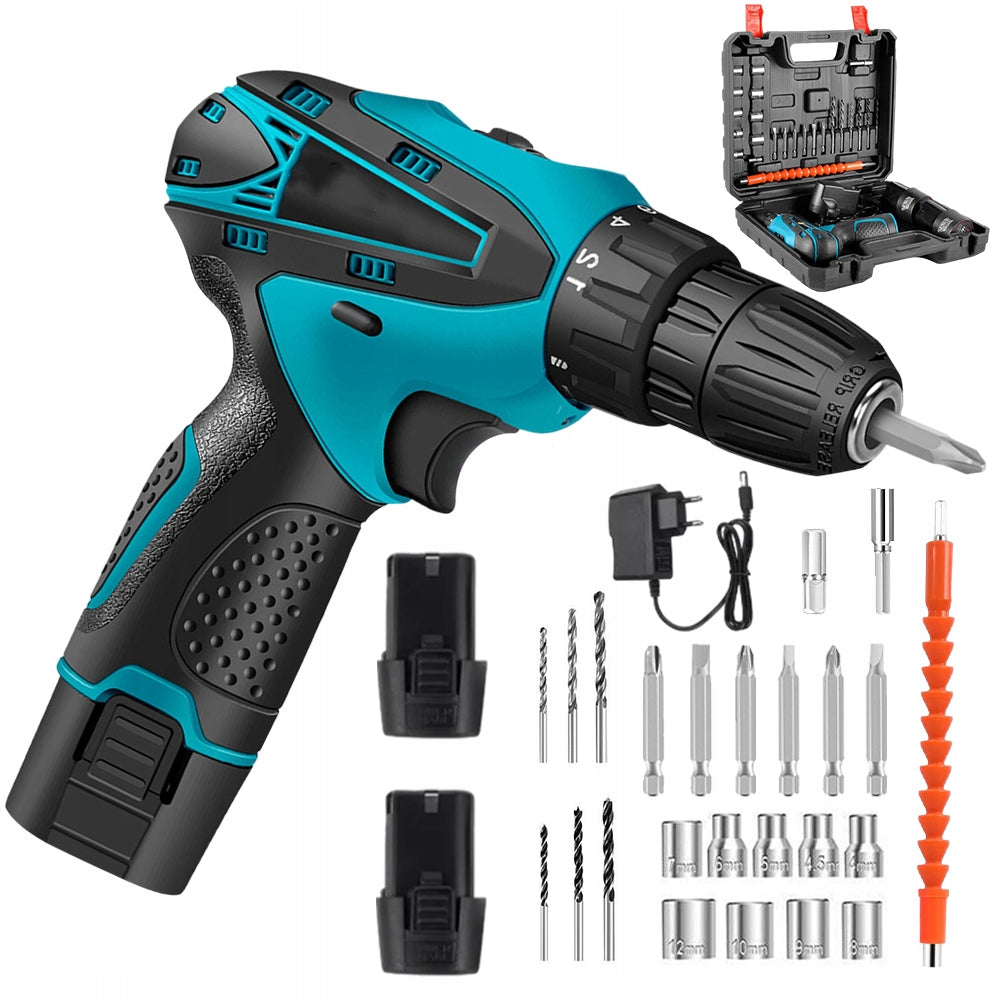 DRILL CORDLESS DRILL 12V + 2 AKU 1300MAH + ATTACHMENTS