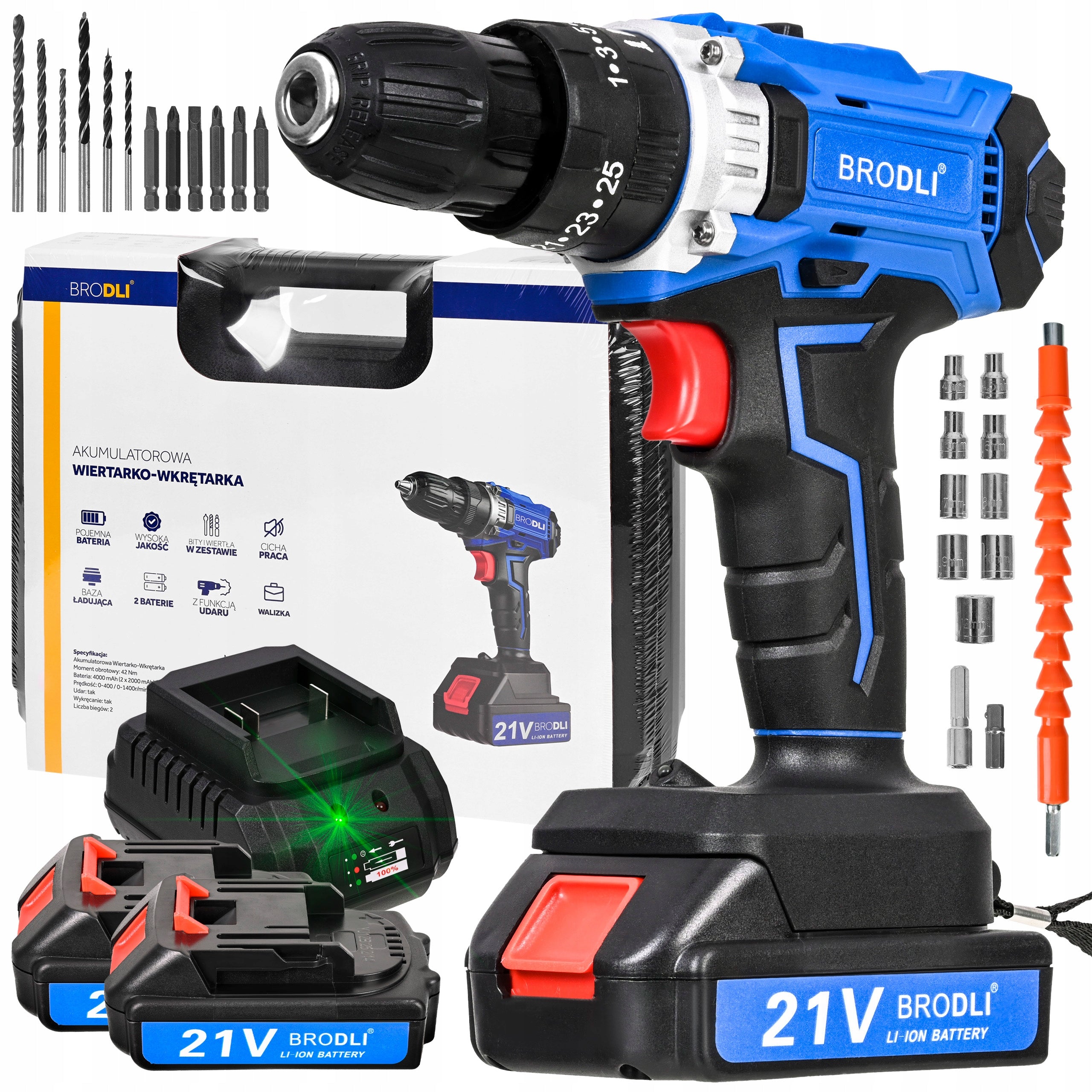 DRILL CORDLESS IMPACT DRIVER 2 BATTERIES BASE CHARGING CASE