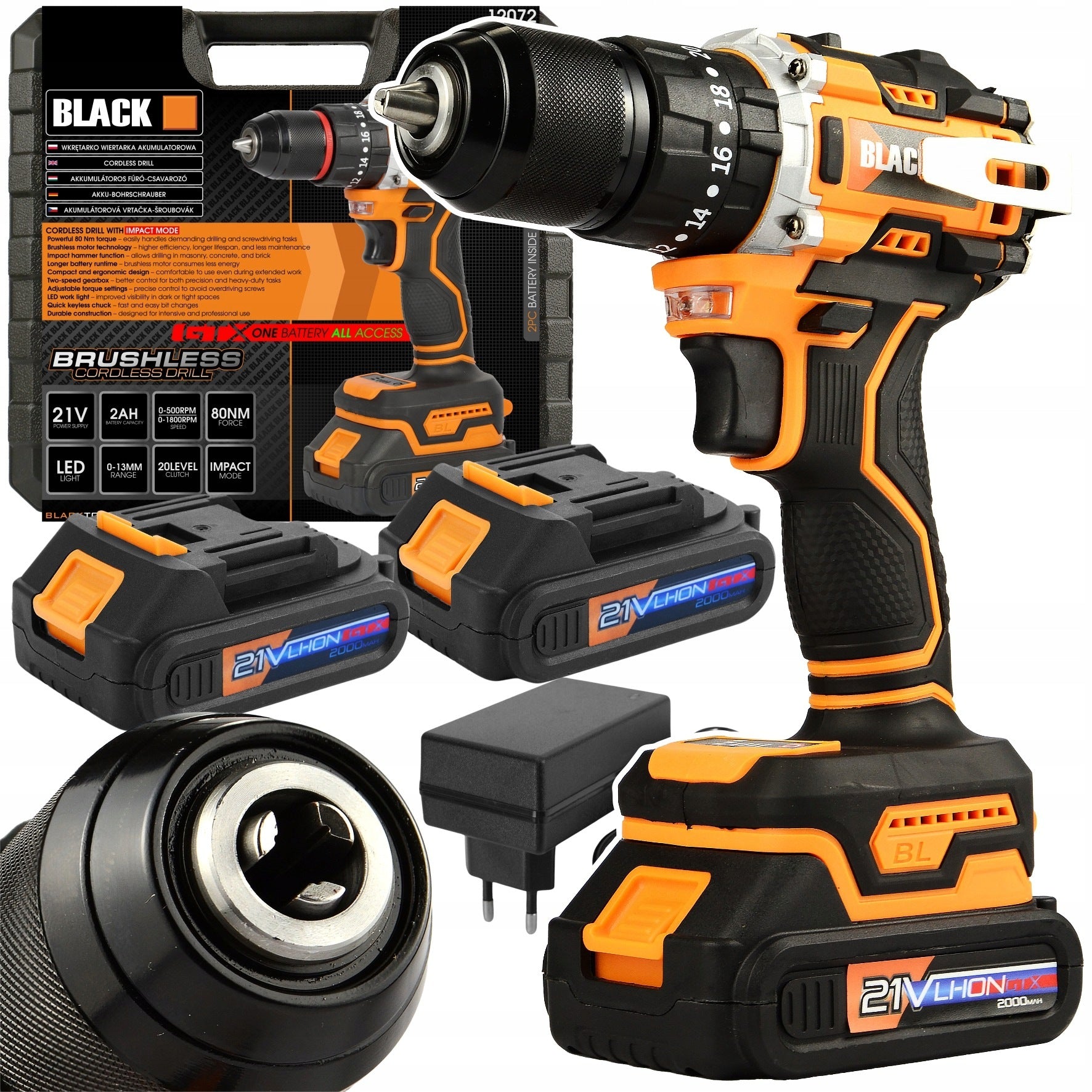 DRILL CORDLESS IMPACT DRIVER BRUSHLESS POWERFUL PRO 2XAKU 21V