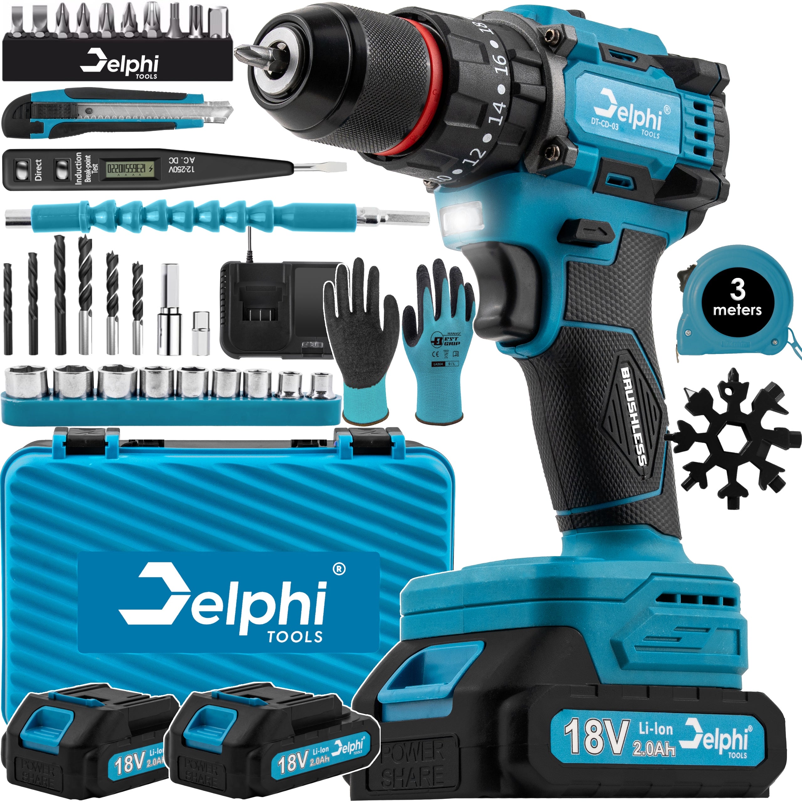 DRILL CORDLESS IMPACT DRIVER BRUSHLESS PRO 2xAKU SCREWDRIVER
