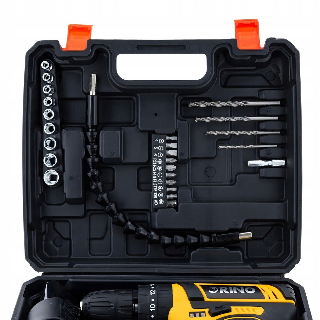 DRILL CORDLESS SCREWDRIVER 12V RINO IMPACT LARGE SET OF ACCESSORIES Manufacturer code RN-23104