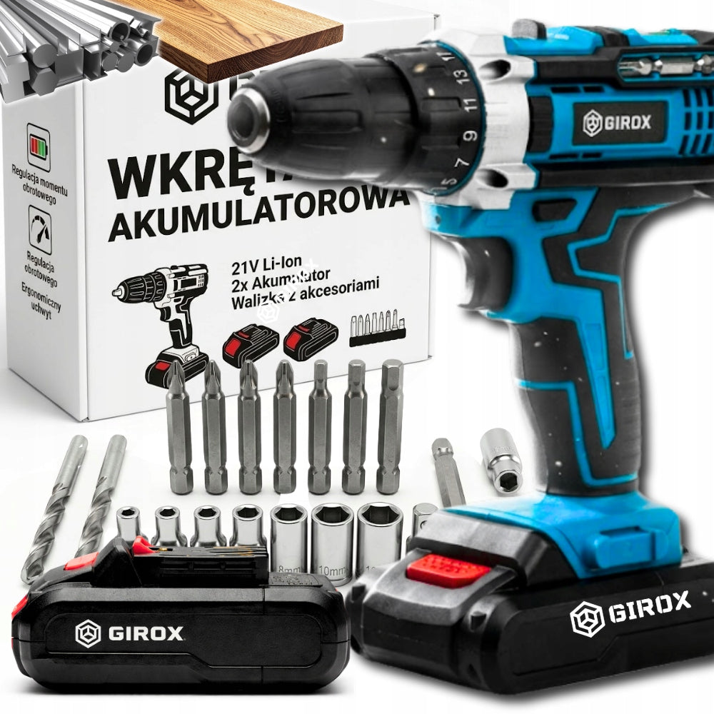 DRILL CORDLESS SCREWDRIVER 2 X AKU 21 V SET STRONG CASE