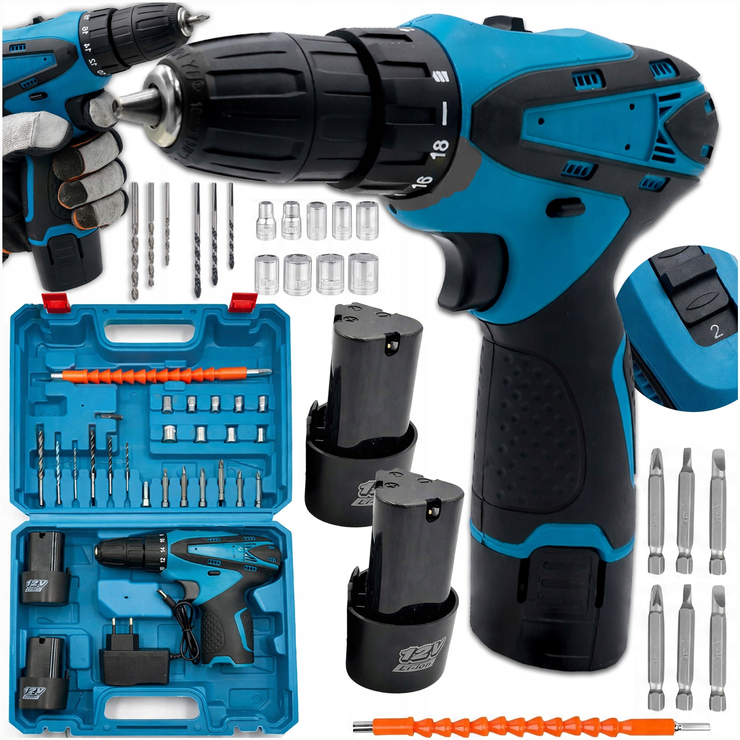 DRILL CORDLESS SCREWDRIVER 2X AKU 12V DRILL SET SUITCASE