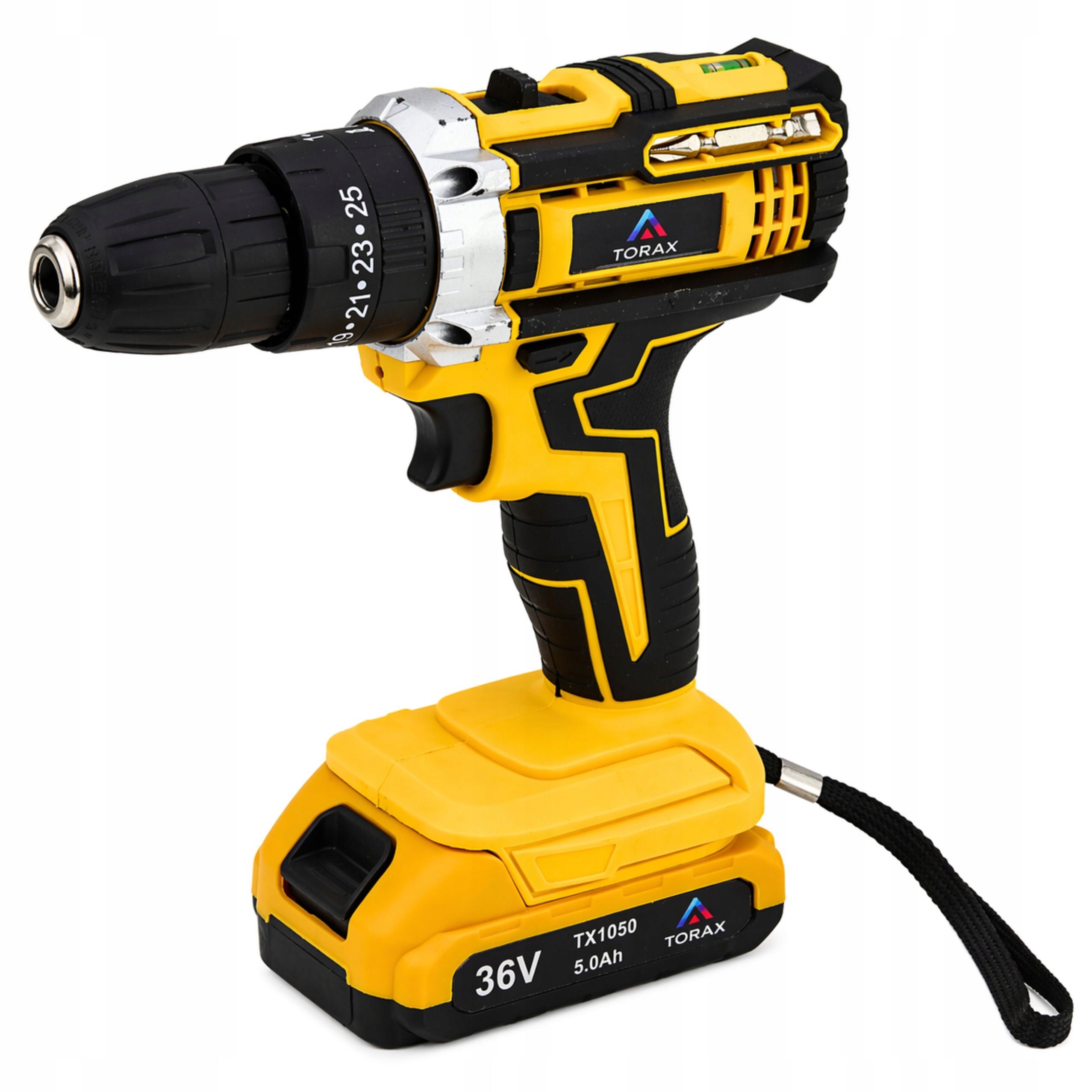 DRILL DRIVER +2x5Ah CORDLESS 36V CAPS BITS LED SUITCASE TORAX Brand TORAX