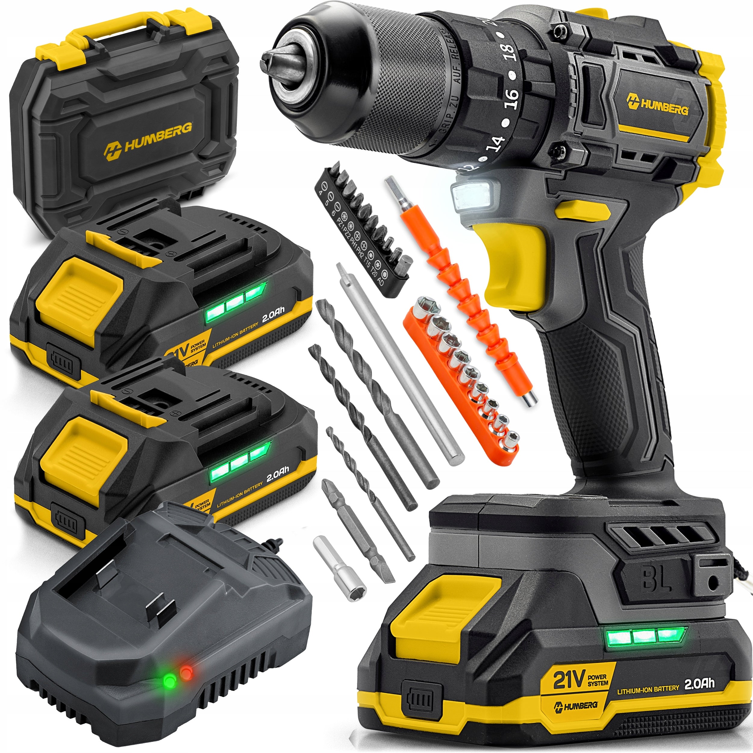 DRILL DRIVER UDAR cordless 21V HUMBERG +2x Battery MEGA POWERFUL