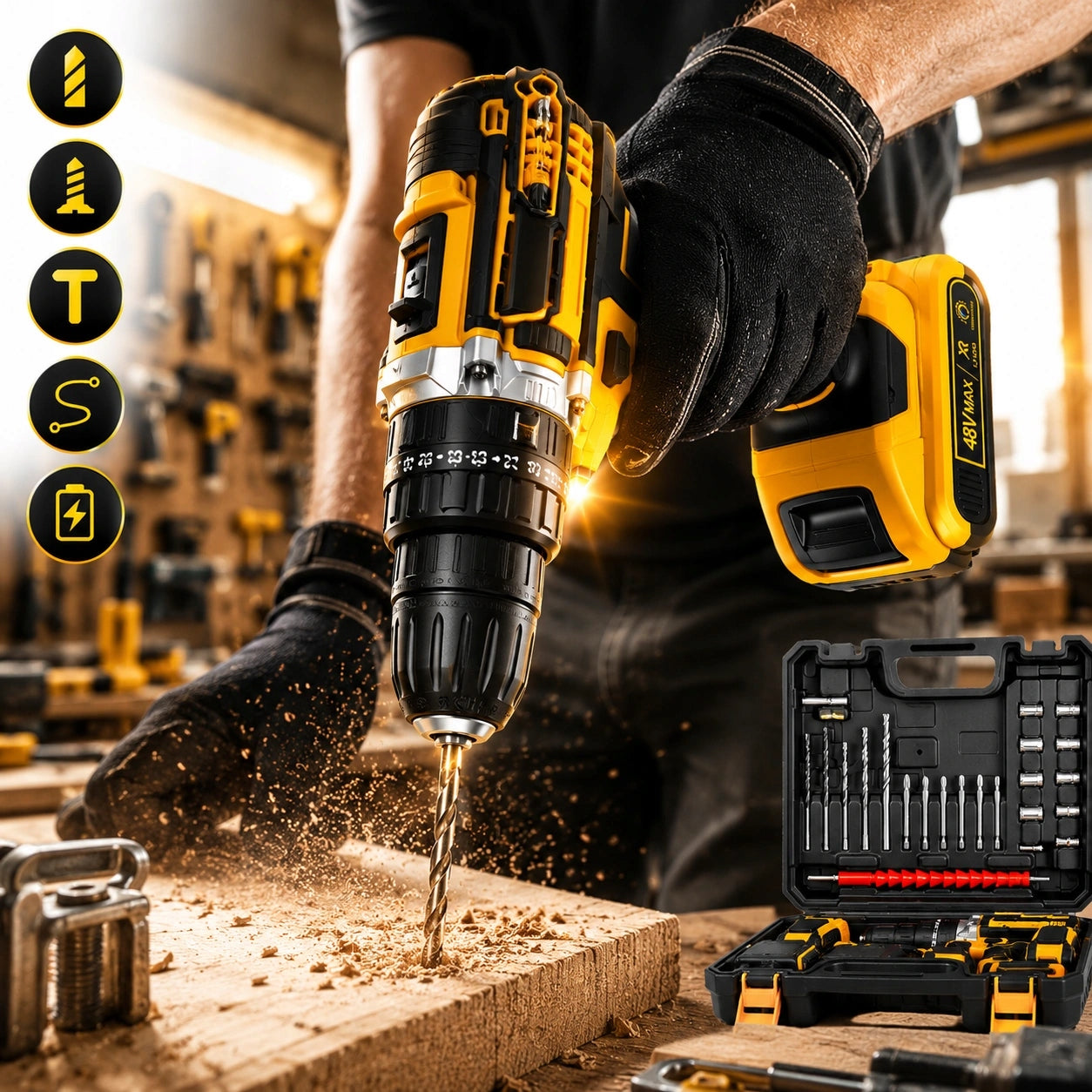 DRILL HAMMER DRIVER CORDLESS 21V 2X BATTERIES 2,5A SUITCASE Brand AA
