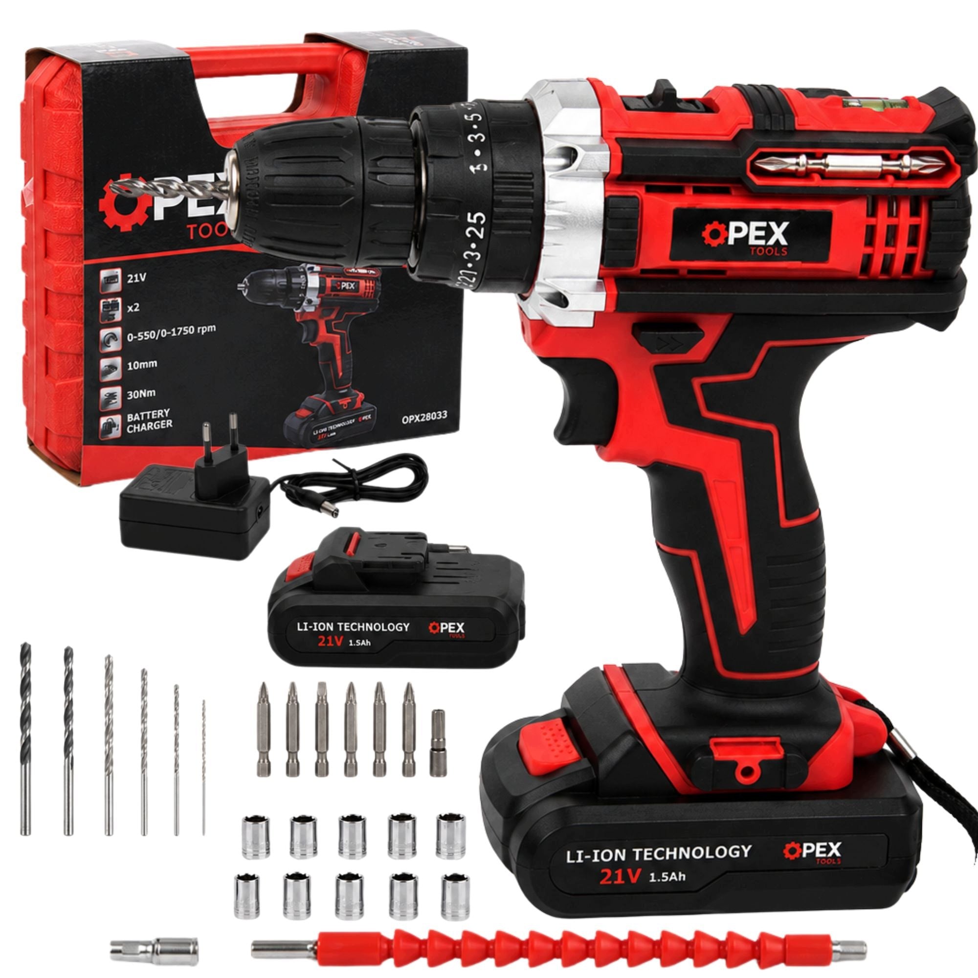 DRILL HAMMER DRIVER CORDLESS 21V SUITCASE ACCESSORIES SET POWER