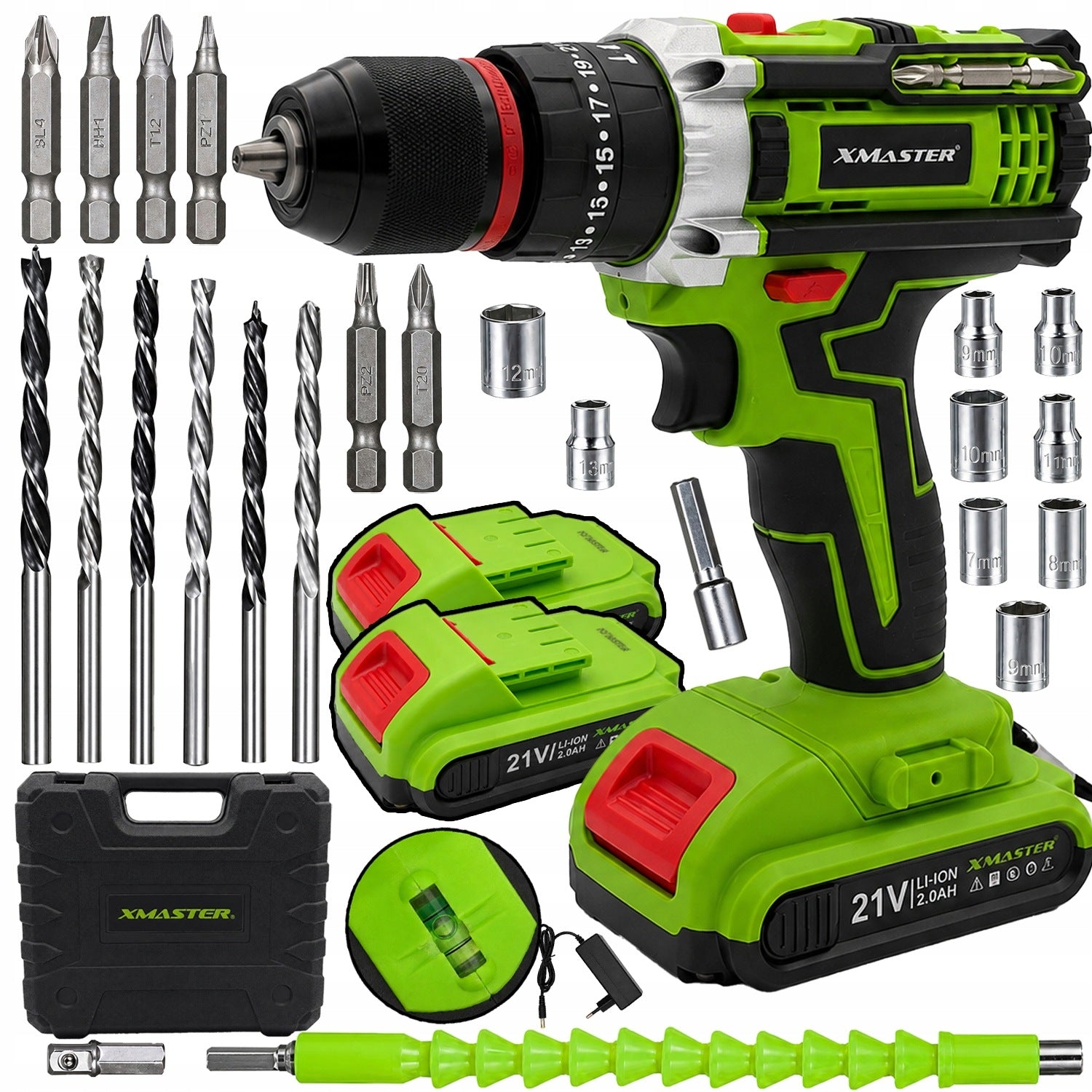 DRILL IMPACT DRIVER CORDLESS BITS CAPS METAL HANDLE 2xAKU