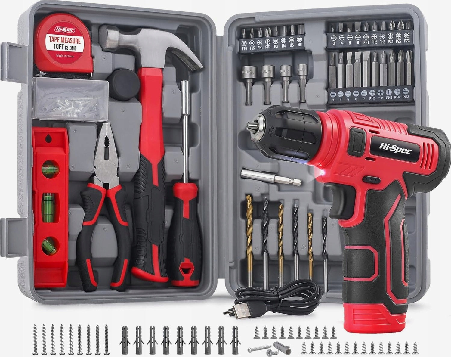 DRILL SCREWDRIVER TOOL SET CORDLESS USB CASE