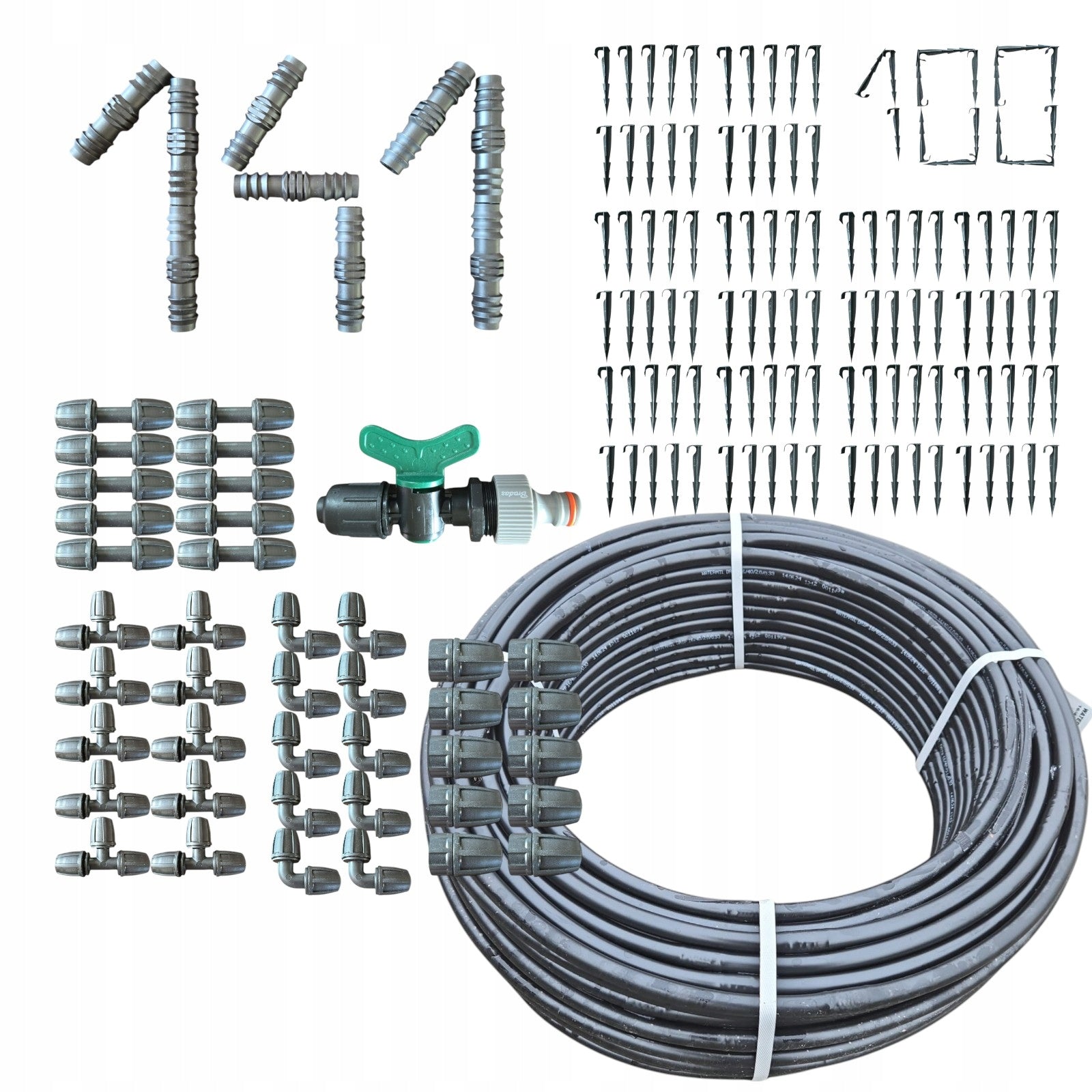 DRIP IRRIGATION KIT Drip line 100m BLACK pins 141 el