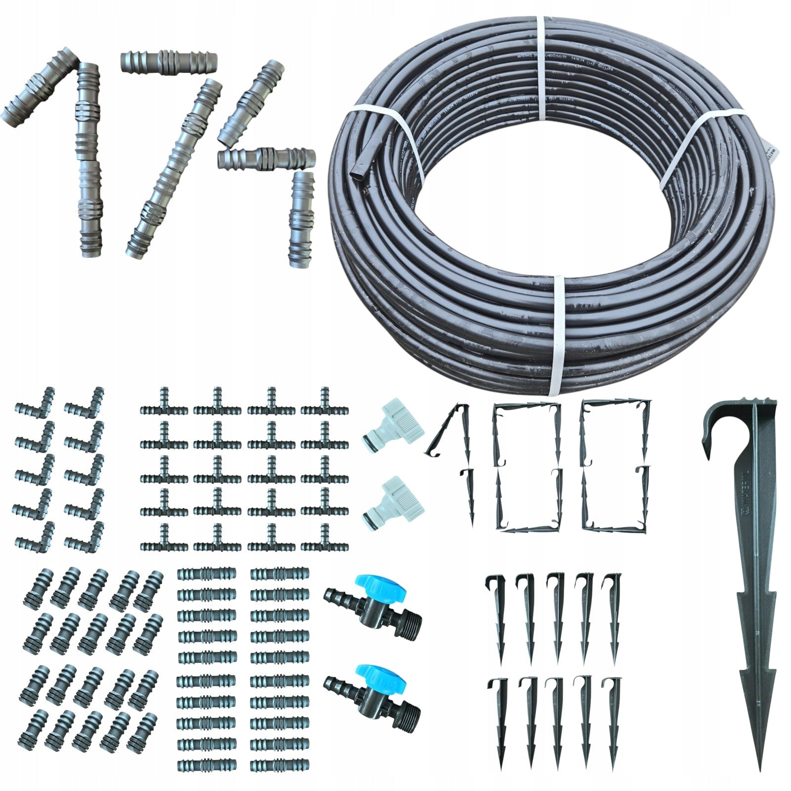 DRIP IRRIGATION KIT Drip line 100m BLACK pins 174 el