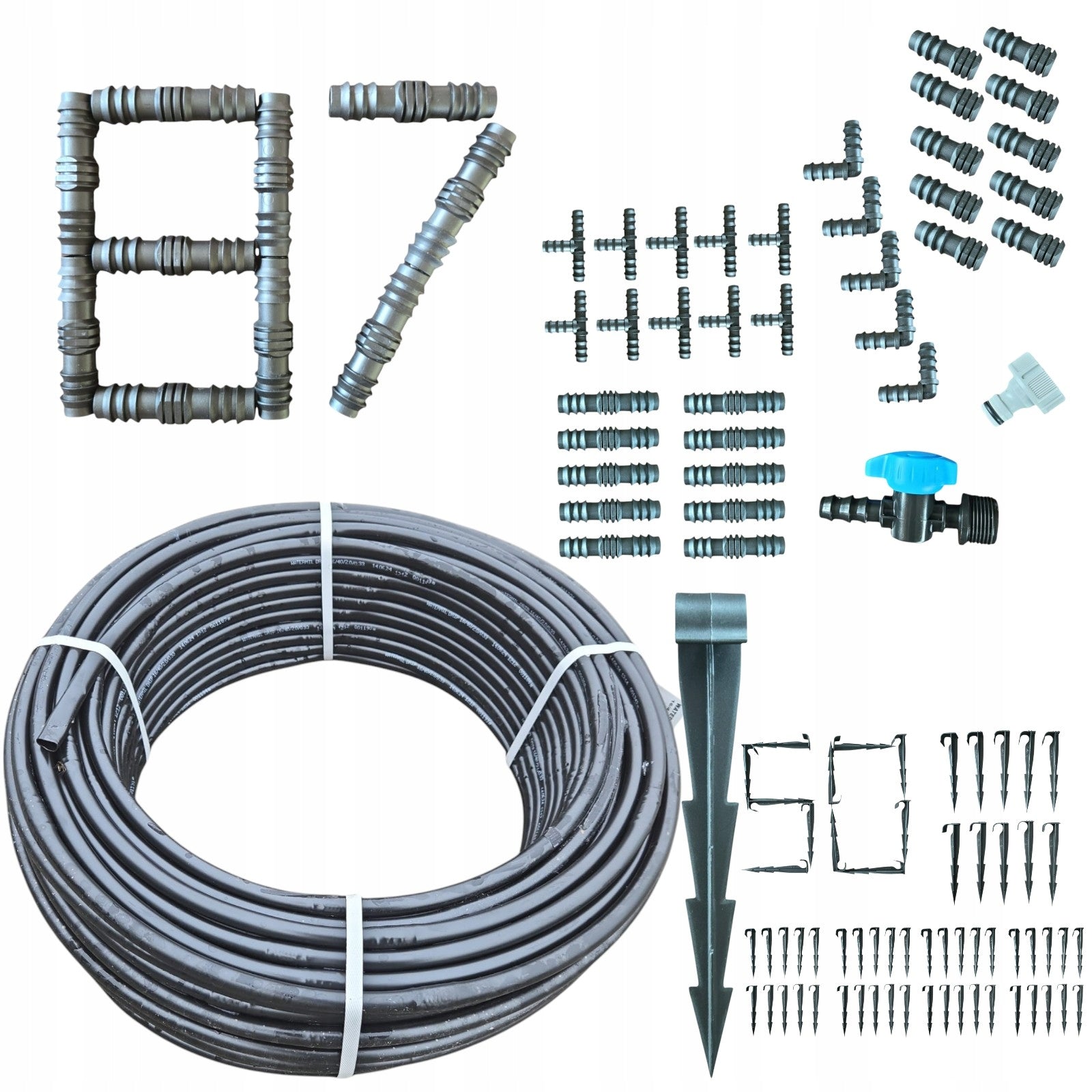 DRIP IRRIGATION KIT Drip line 100m BLACK pins, 87 el