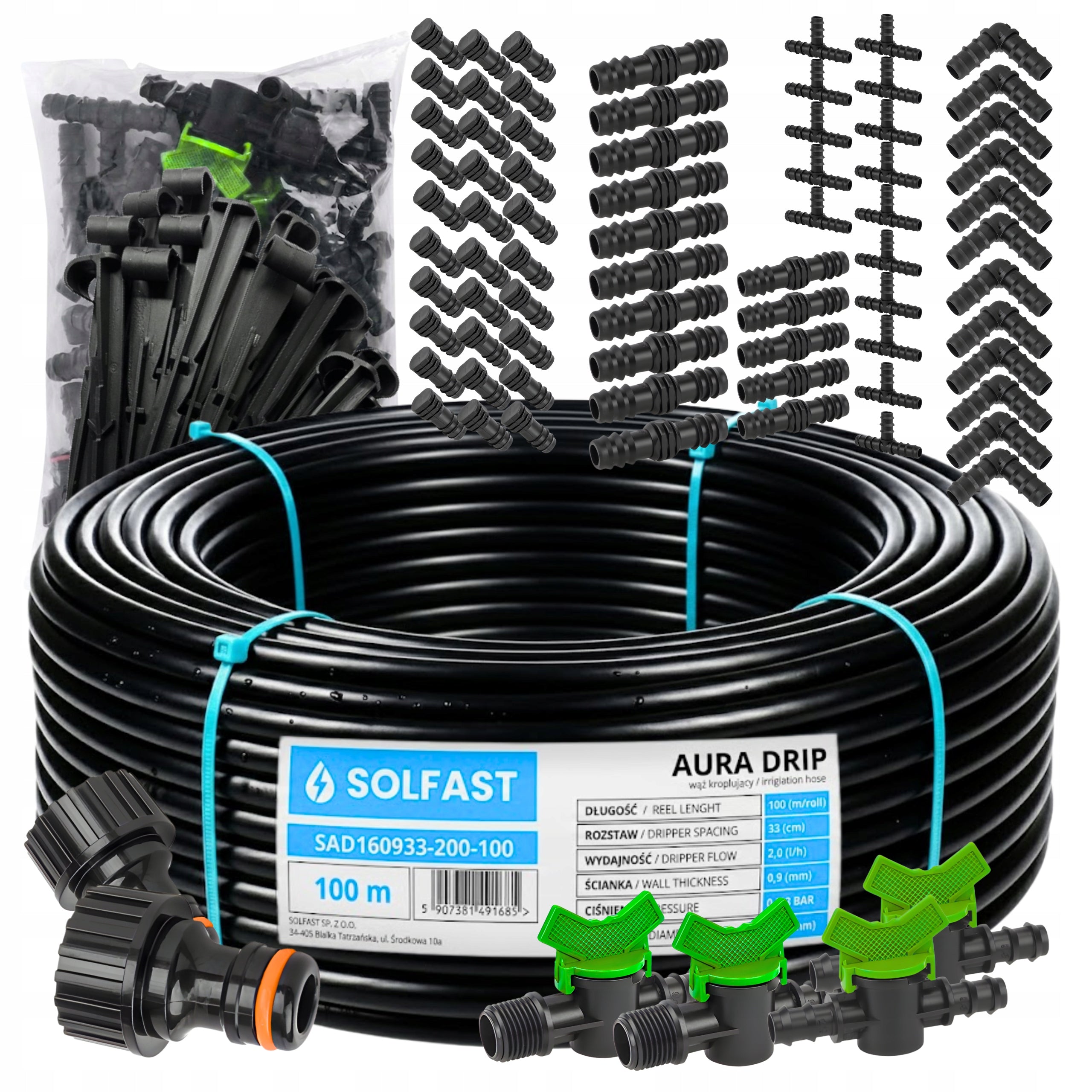 DRIP LINE 100m 16mm IRRIGATION SET 131 ELEMENTS SYSTEM HOSE PIPE Manufacturer code Wąż nawadniający 100m linia kroplująca 131 el