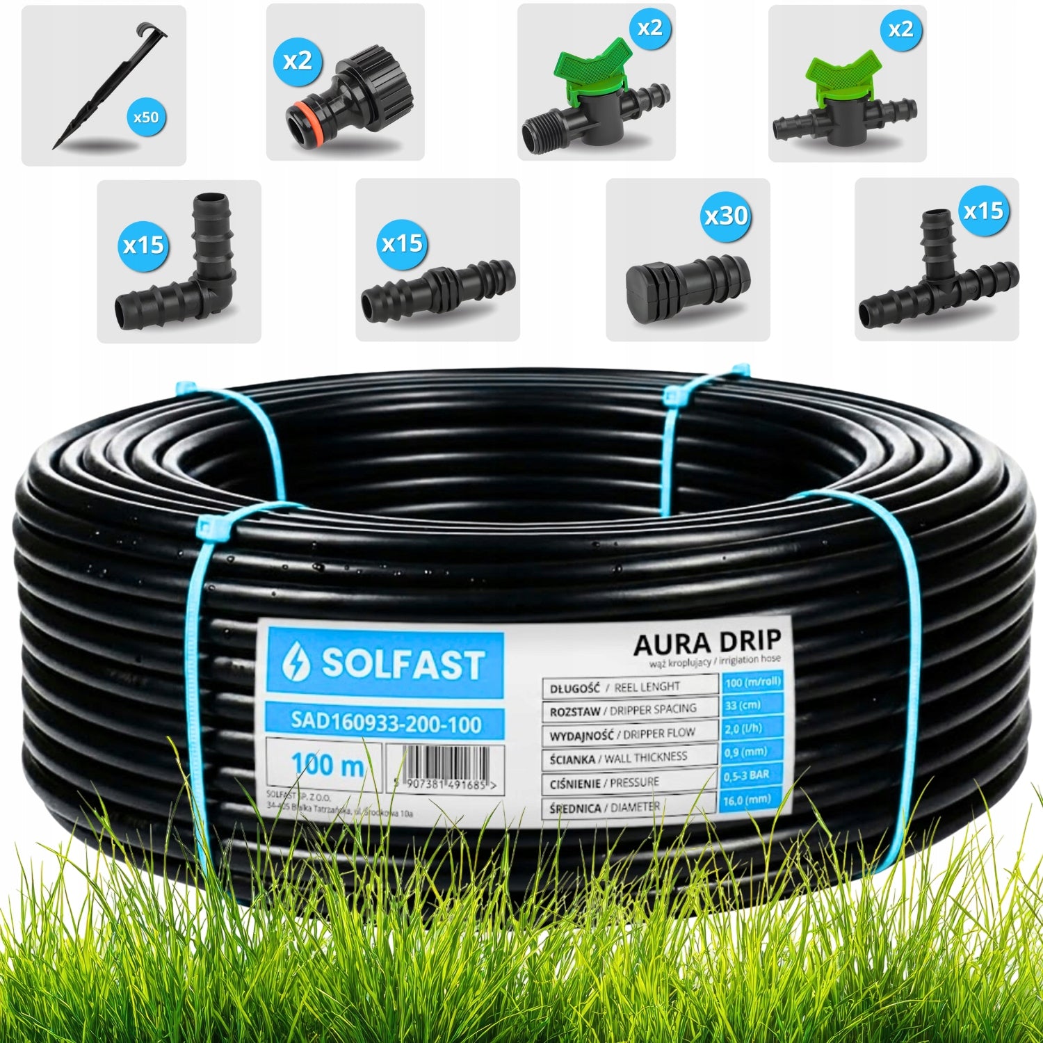 DRIP LINE 100m 16mm IRRIGATION SET 131 ELEMENTS SYSTEM HOSE PIPE