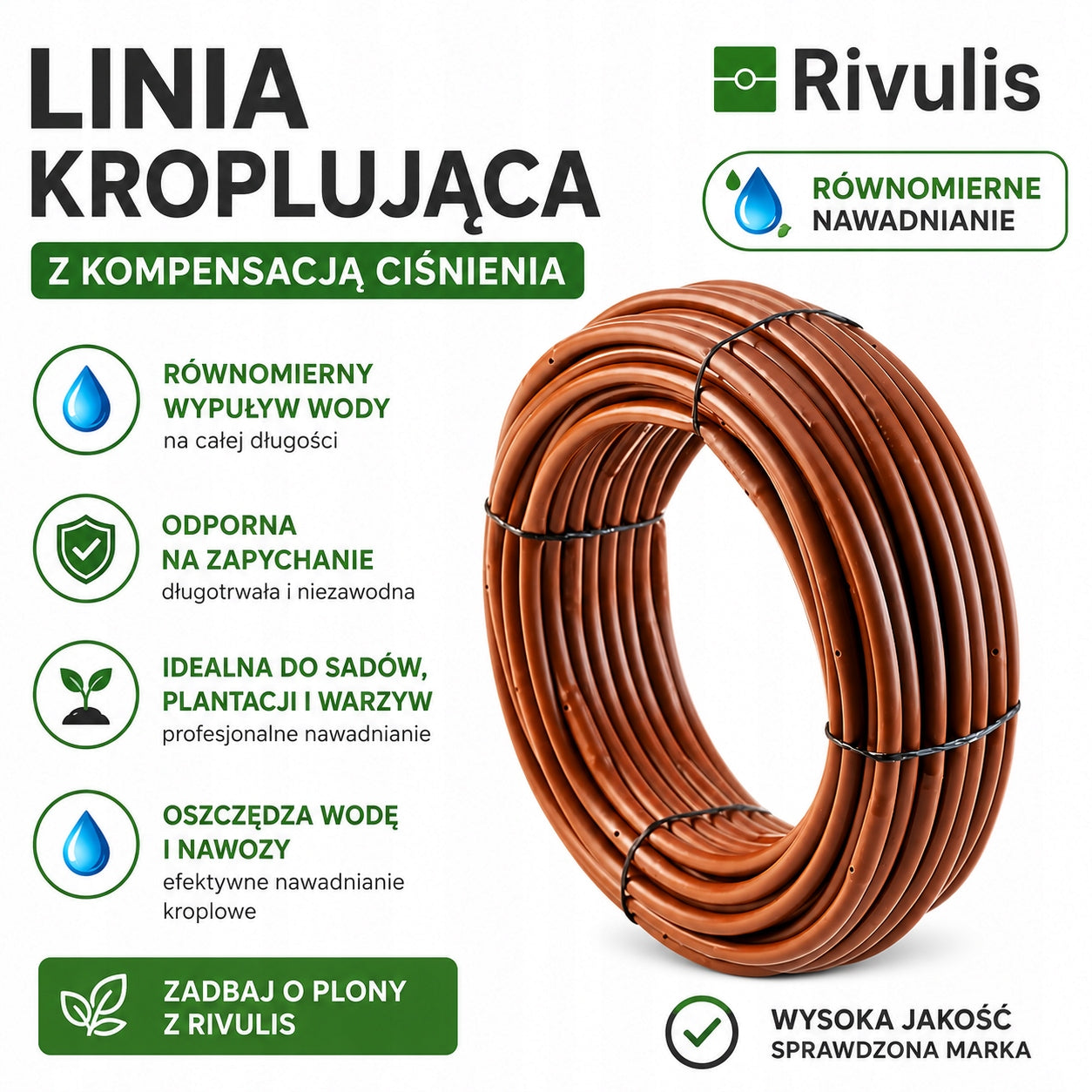 DRIP LINE 16mm/100m WITH PRESSURE COMPENSATION 2,2 l/h RIVULIS BROWN