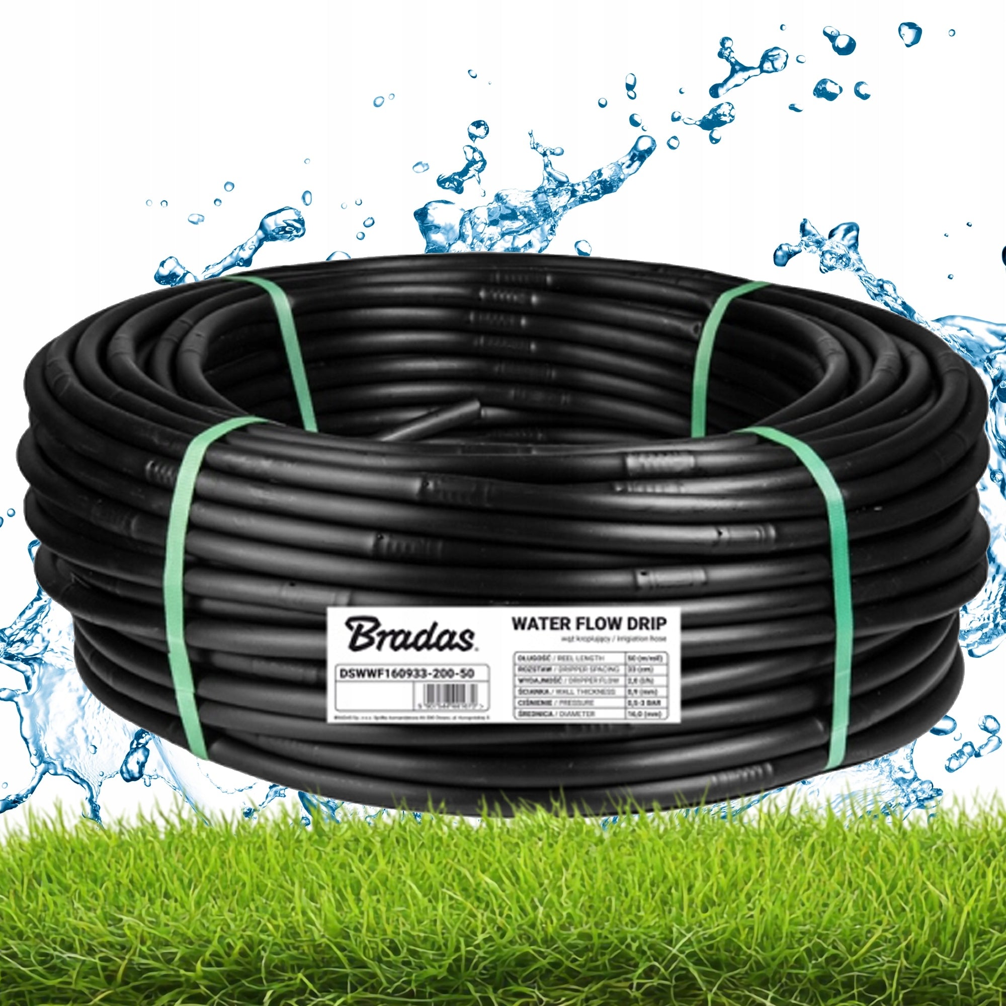 DRIP LINE DRIP HOSE 16mm / 33 cm FOR IRRIGATION 50m BRADAS