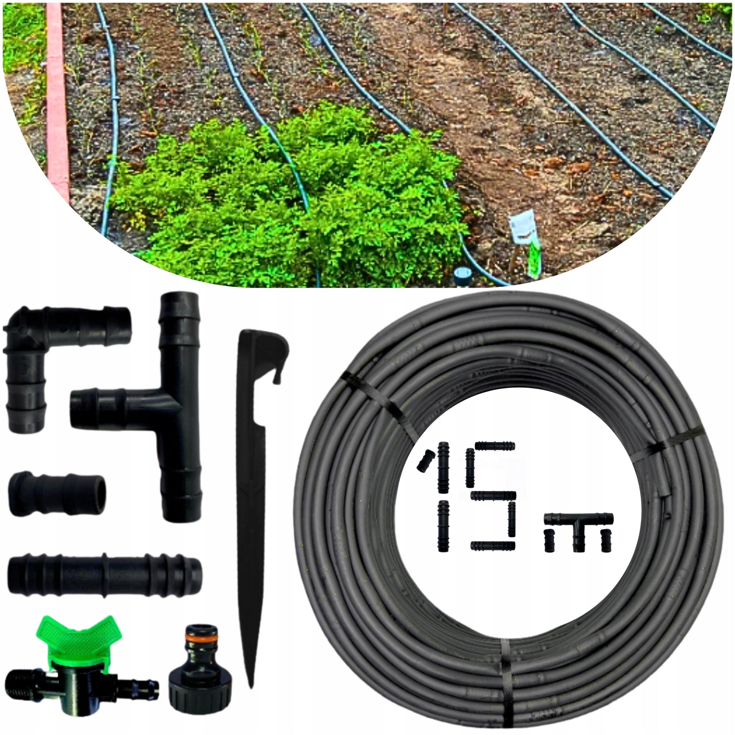 DRIP LINE DRIP IRRIGATION 15m + 29 ELEMENTS DRIP HOSE Packaging status original