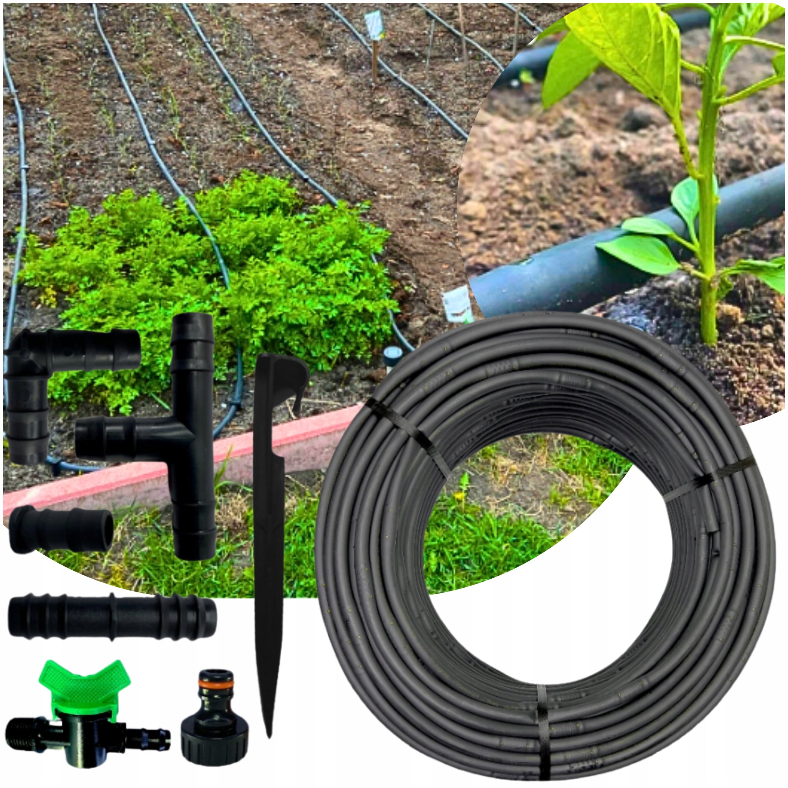 DRIP LINE IRRIGATION WATERING HOSE SET 20M+ 30EL. Manufacturer code linia kroplująca nawodnienie wąż pocący