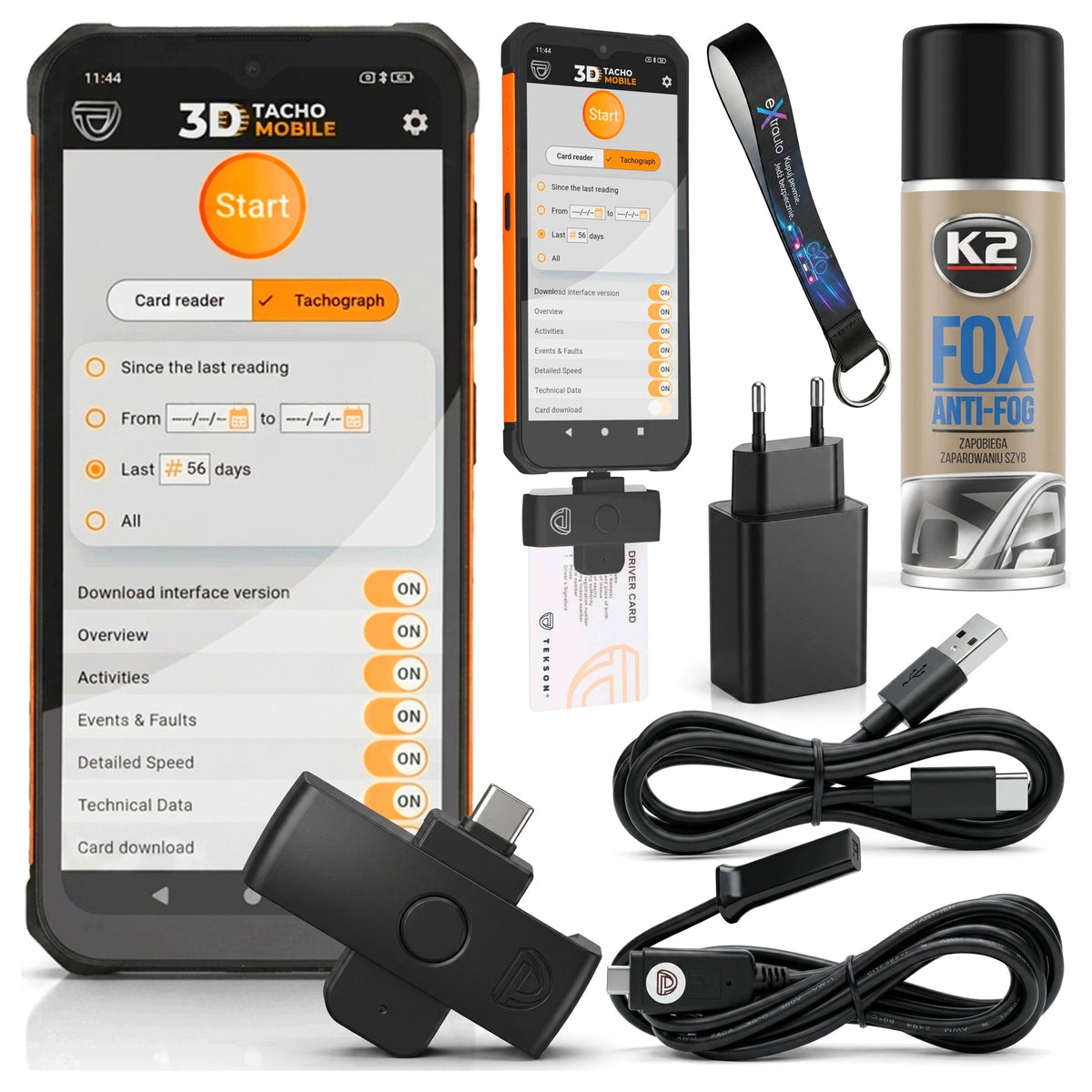 DRIVER AND TACHOGRAPH CARD READER TEKSON 3D TACHO MOBILE + LANYARD +K2 FOX
