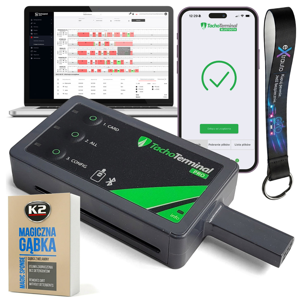 DRIVER TACHOGRAPH AND CARD READER TACHOTERMINAL Pro 3 + LANYARD + SPONGE