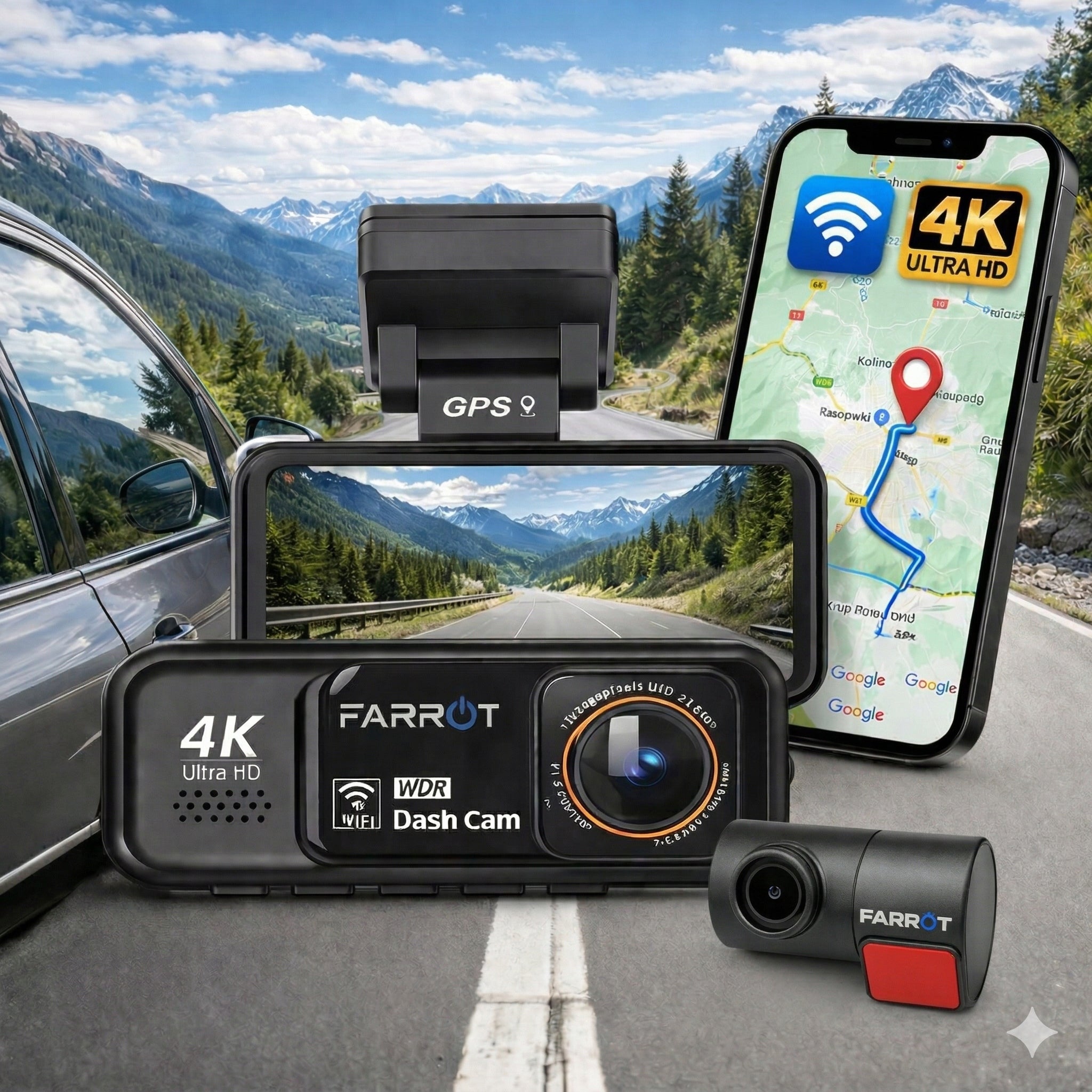 DRIVING RECORDER A8 4K UHD ADAS GPS WIFI PARKING MODE 24H SET WITH ACC Brand Farrot