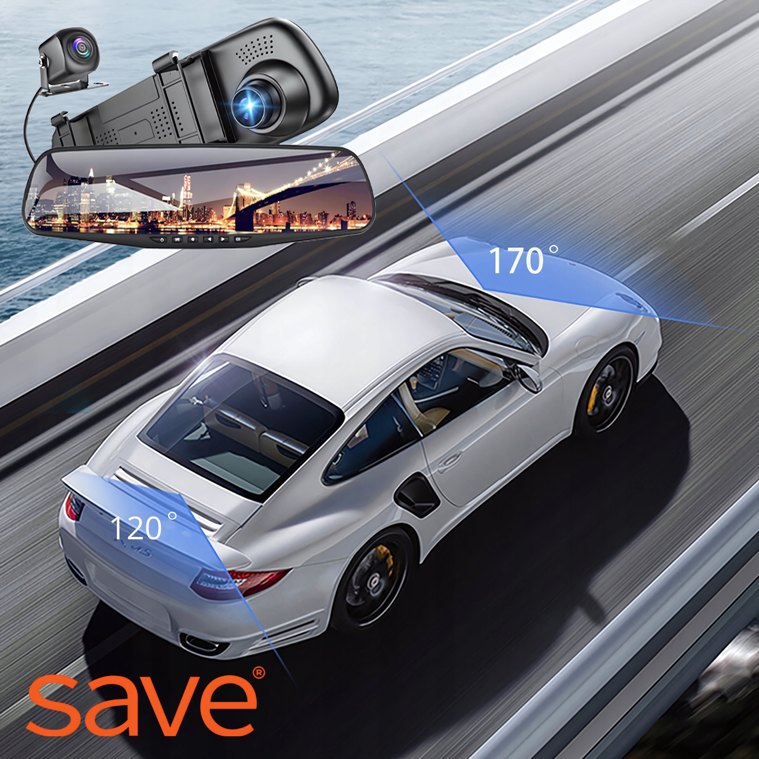 DRIVING VIDEO RECORDER IN MIRROR CAR CAMERA REVERSING RECORDER Brand Save