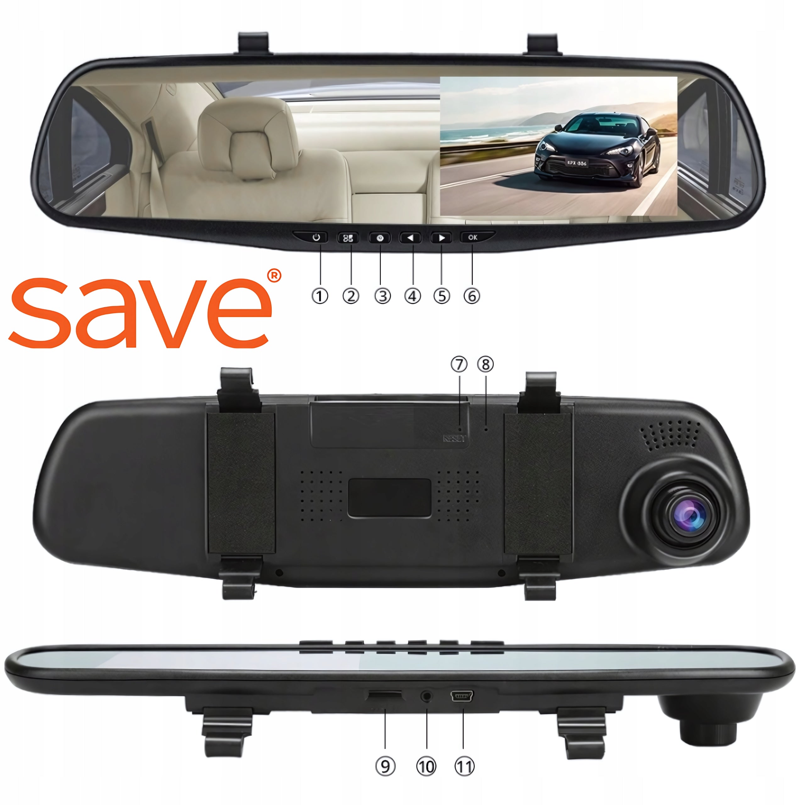 DRIVING VIDEO RECORDER IN MIRROR CAR CAMERA REVERSING RECORDER Model Wideorejestrator w lusterku S-600