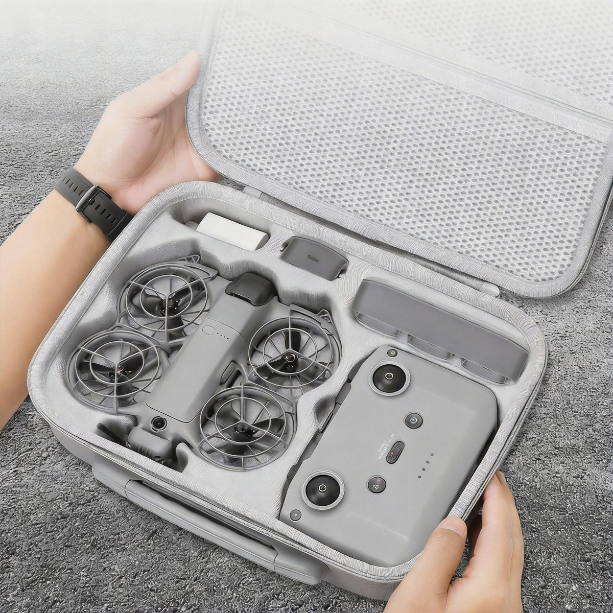 DRONE BAG DJI NEO2 EVA GREY PROTECTIVE TRANSPORT CASE Manufacturer code DJI NEO CASE HARD PLECAK Z PASKIEM SZARY