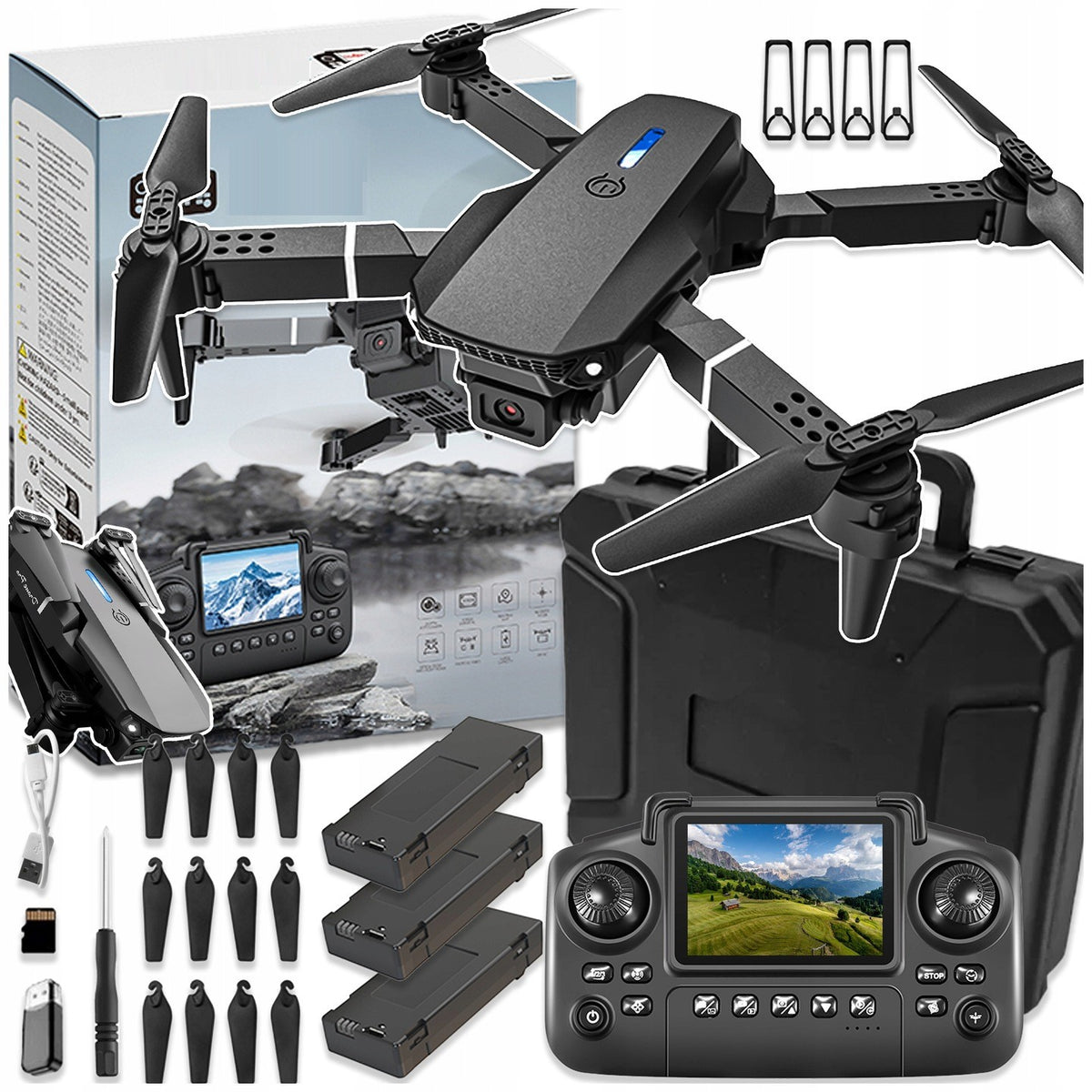 DRONE CONTROLLER WITH LCD 2 cameras TOY 115G WIFI 3x AKU 300m OpticalFlow