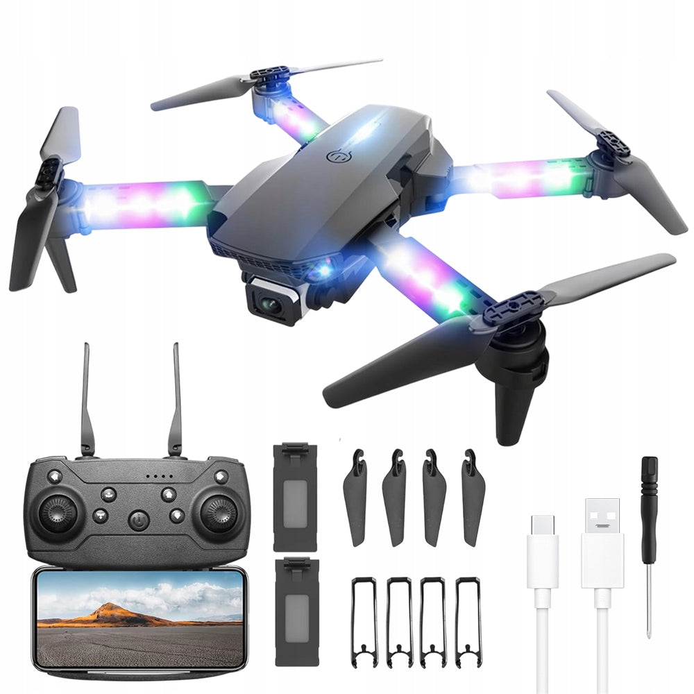 DRONE E99D WITH TWO CAMERAS LED ARMS WIFI FPV 2X1800MAH FOLDABLE