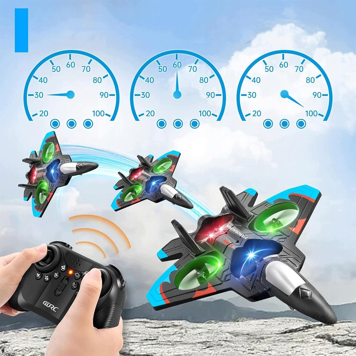 DRONE FIGHTER RC LED + PILOT HIT AIRPLANE REMOTE CONTROLLED JET Manufacturer code 4059227771435