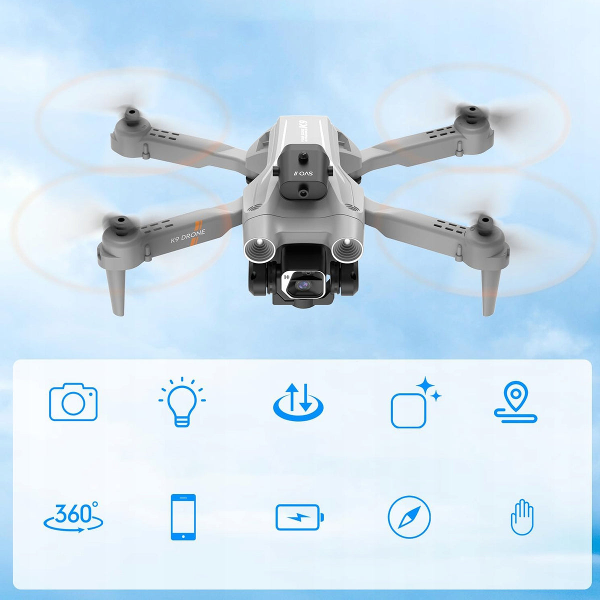 DRONE K9 4K WITH WIFI CAMERA 3 BATTERIES HOVER AVOIDANCE Manufacturer code 03419016TY