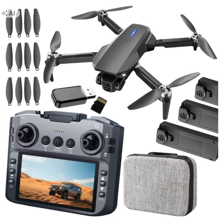 DRONE WITH CAMERA LCD DISPLAY 5' BRUSHLESS MOTORS 3 BATTERIES 8GB CARD