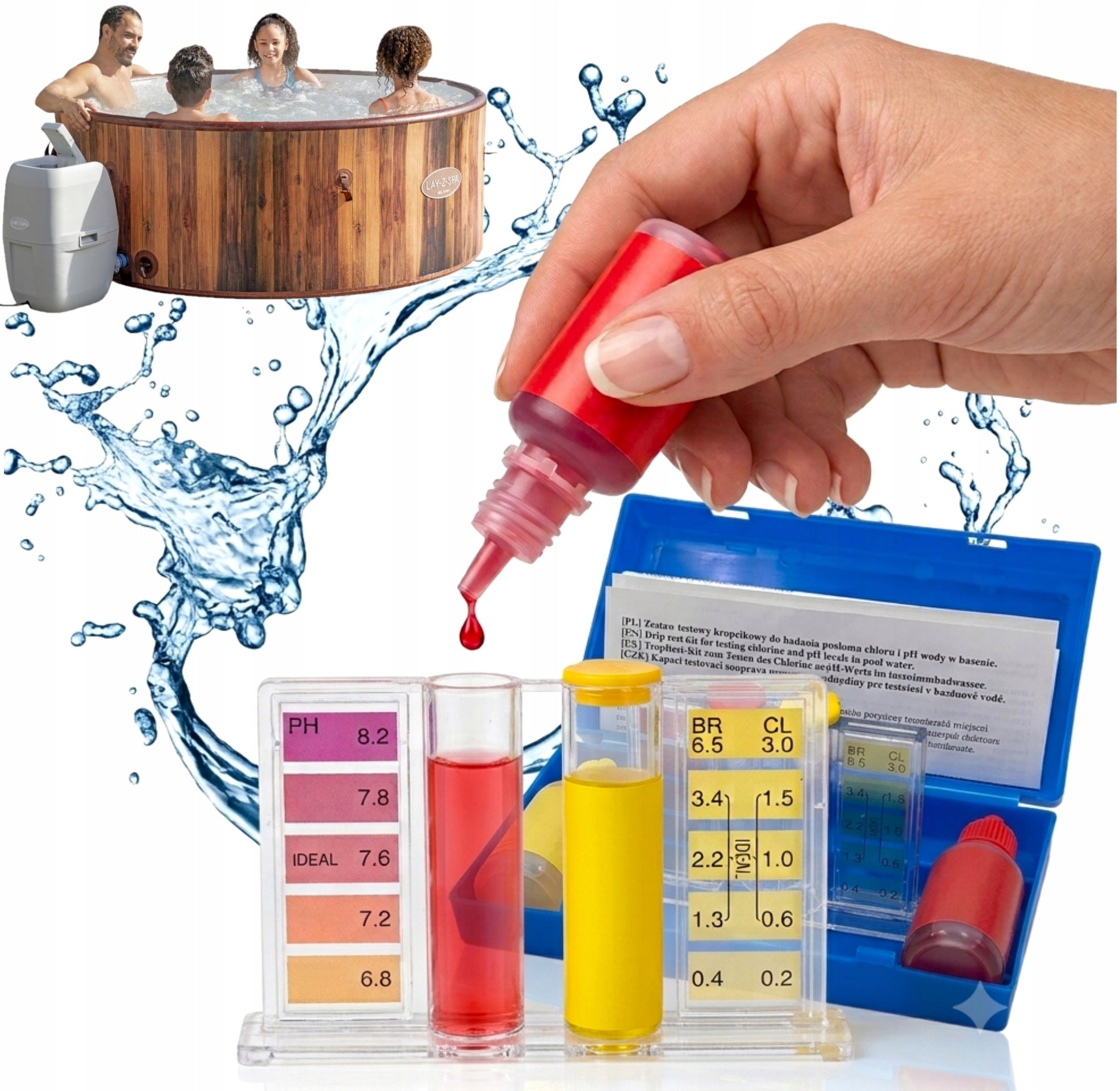 DROPLET TESTER FREE CHLORINE WATER pH LEVEL METER IN JACUZZI POOL