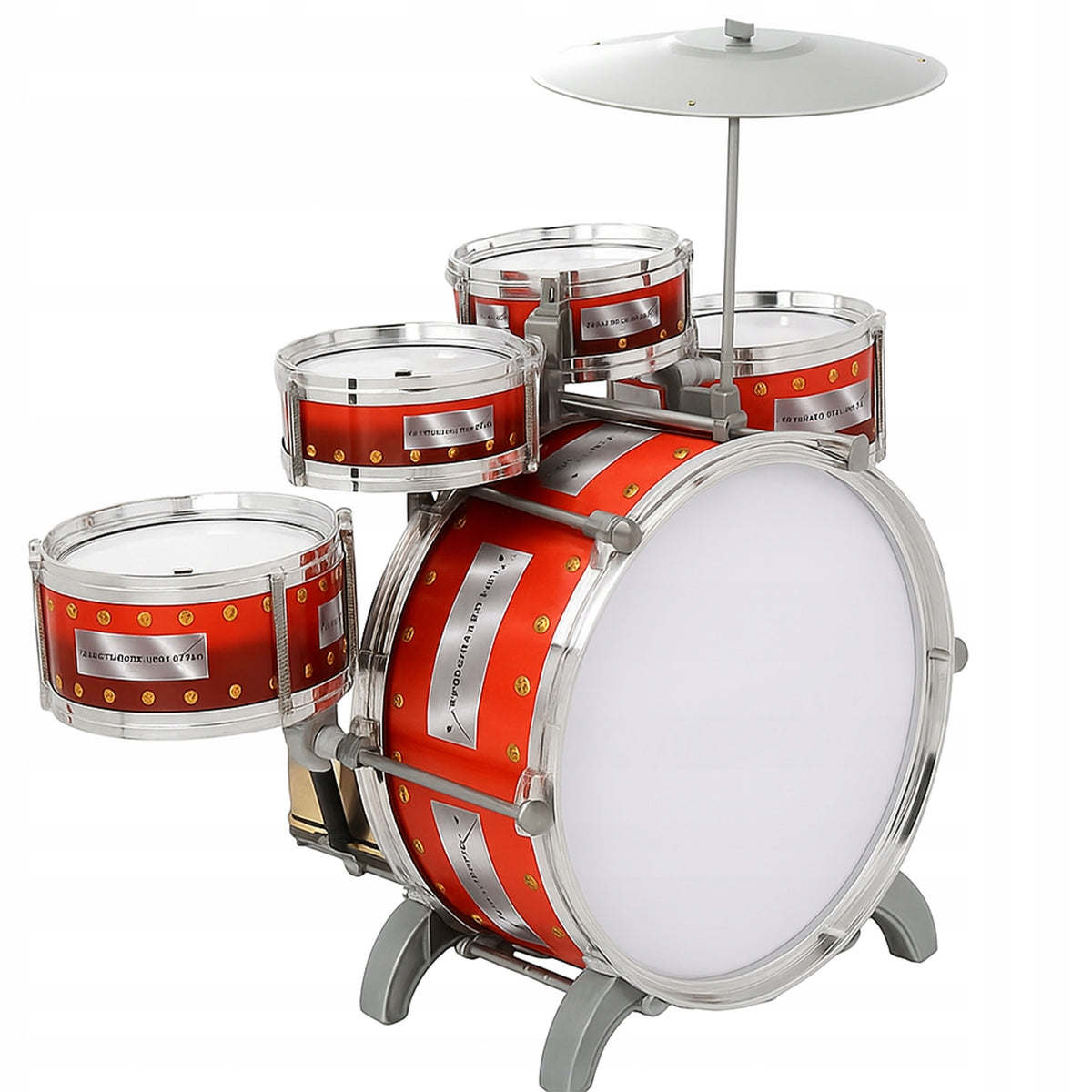 DRUMS FOR CHILDREN SET OF 5 DRUMS PLATES + STICKS + HIGH CHAIR TOY