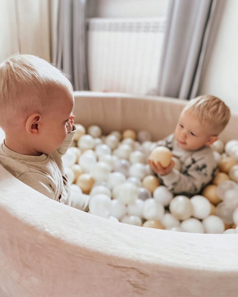 DRY POOL without balls PLAYPEN for children 110x40cm Velvet Soft Beige round Brand Mimii