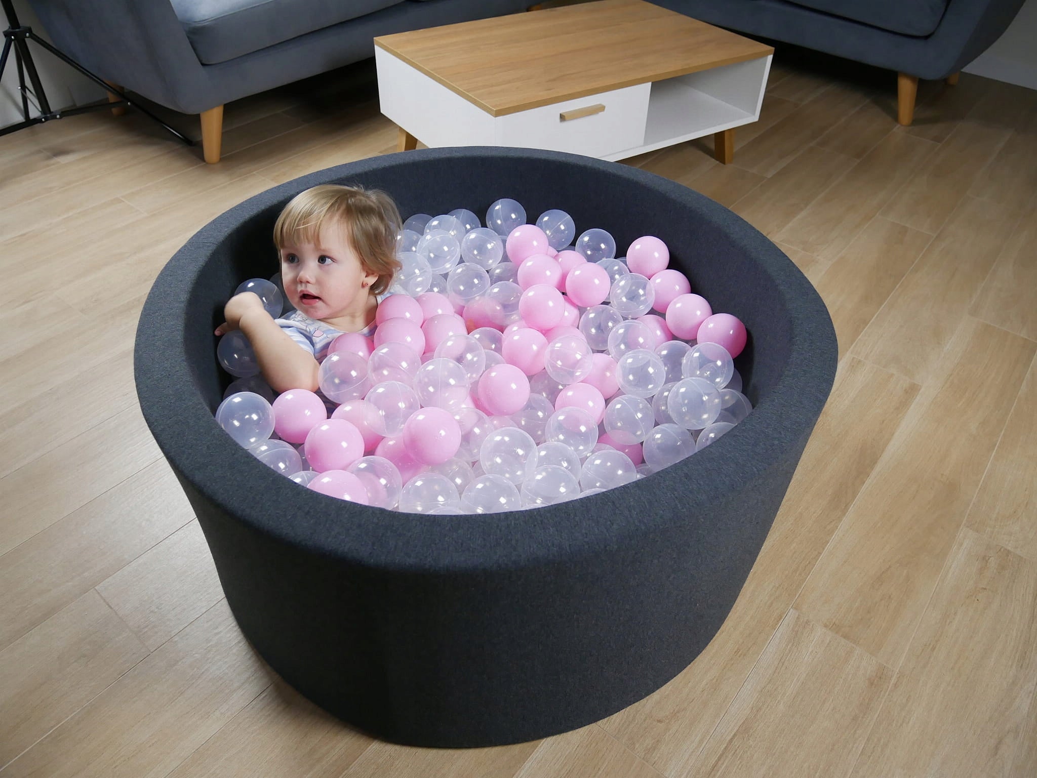 DRY POOL without balls PLAYPEN for children 90x30cm Graphite round Brand Mimii