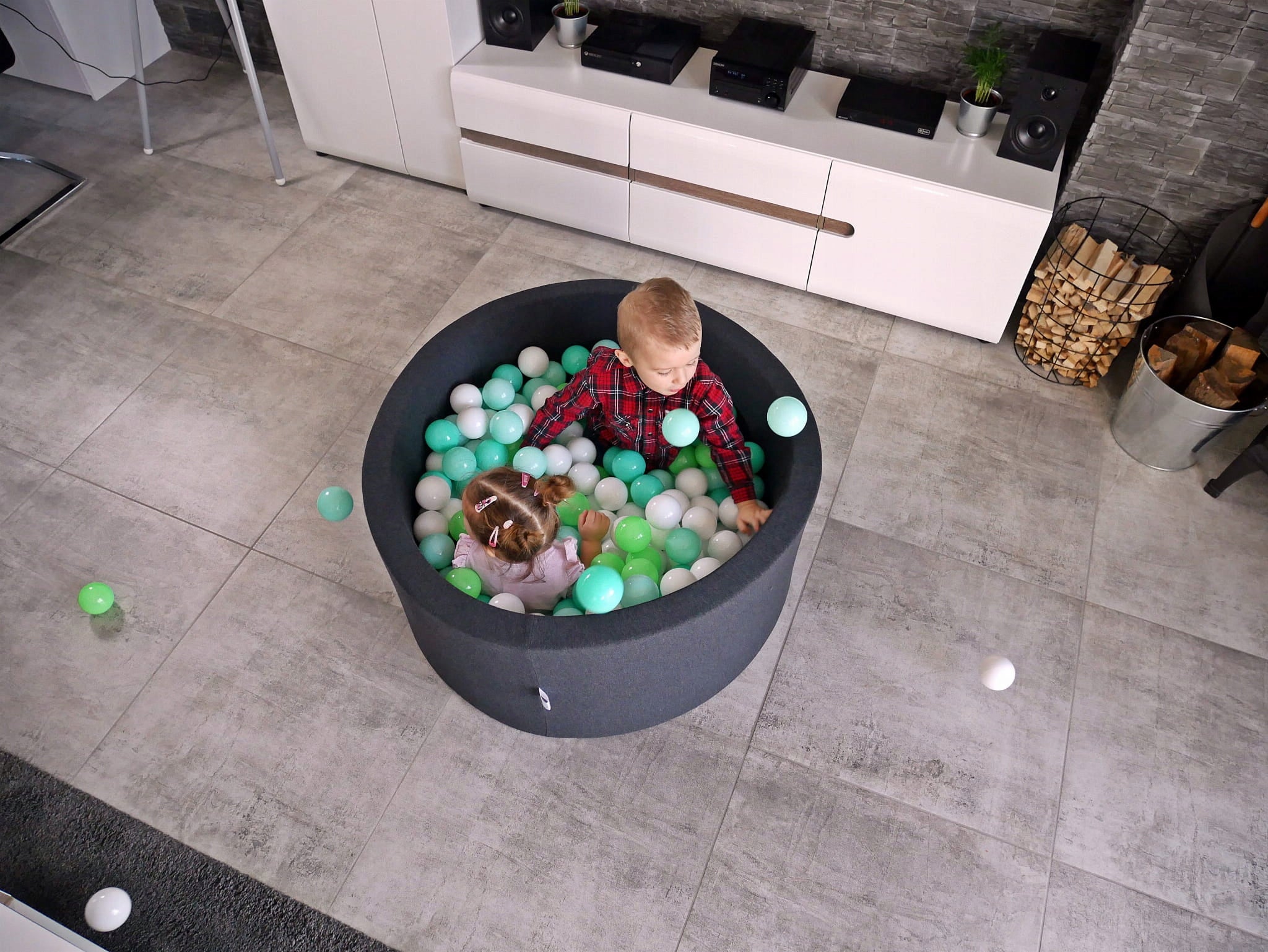 DRY POOL without balls PLAYPEN for children 90x30cm Graphite round Color blue