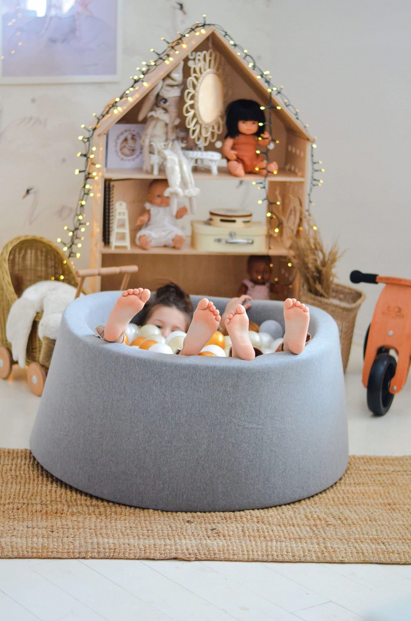 DRY POOL without balls PLAYPEN for children 90x40cm Grey round Brand Mimii