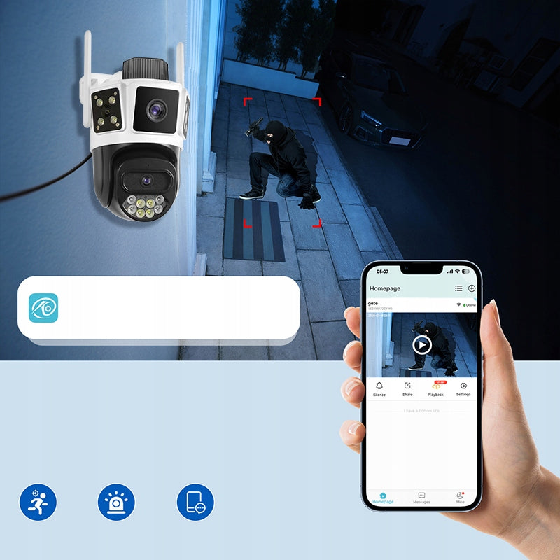 DUAL CAMERA 2X5MP 5GHz OUTDOOR ROTATING IP WIFI ALARM DETECTION WHITE Batteries included no