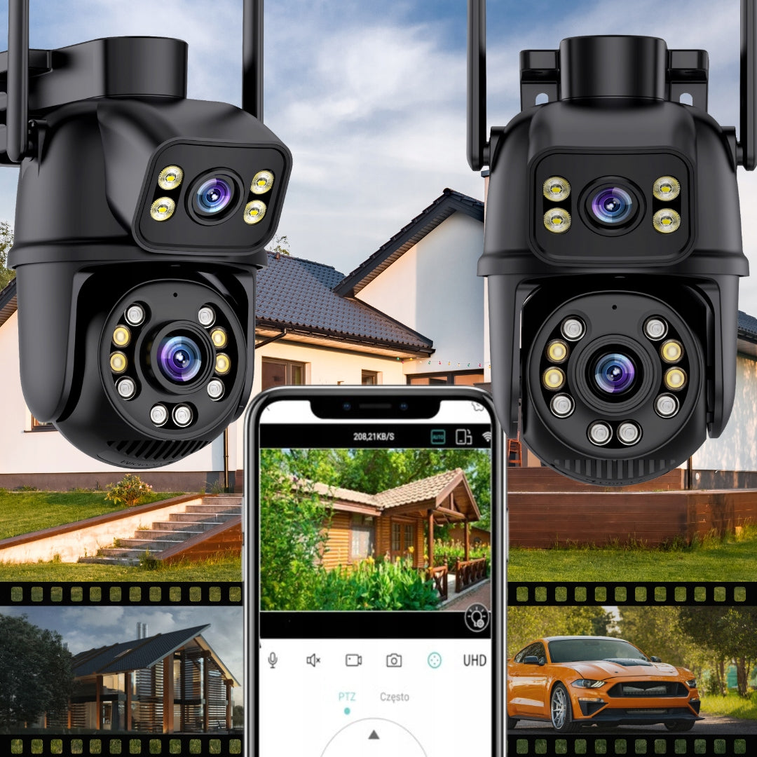 DUAL CAMERA ROTATING WIFI IP UHD AUDIO OUTDOOR 6MPX 6MP 4K DETECTION Model Q8